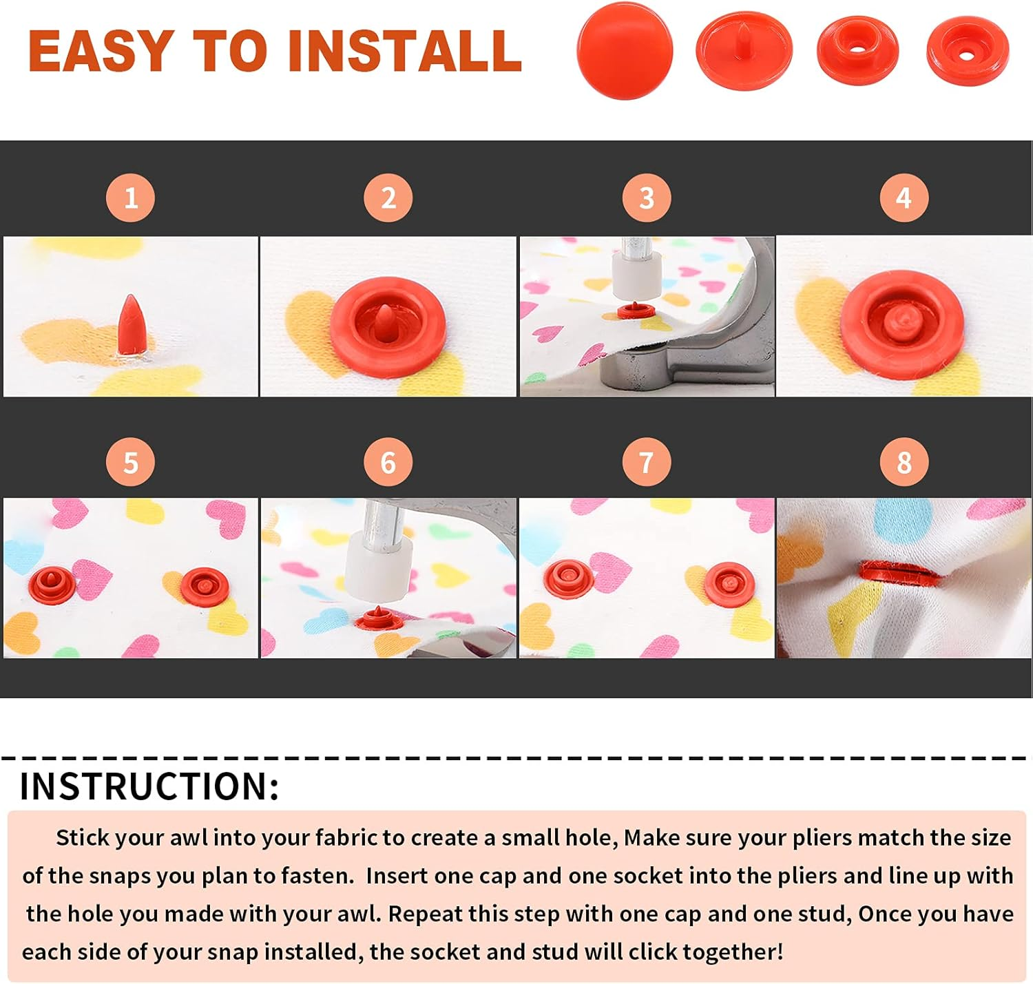 Tanstic 405Pcs Snaps Plastic Buttons with Pink Color Snaps Pliers Set 384Pcs 24 Colors T5 Plastic Snaps with Hand Tools and Sewing Clips for Clothes Sewing, Bibs, Rain Coat Crafting image number 6