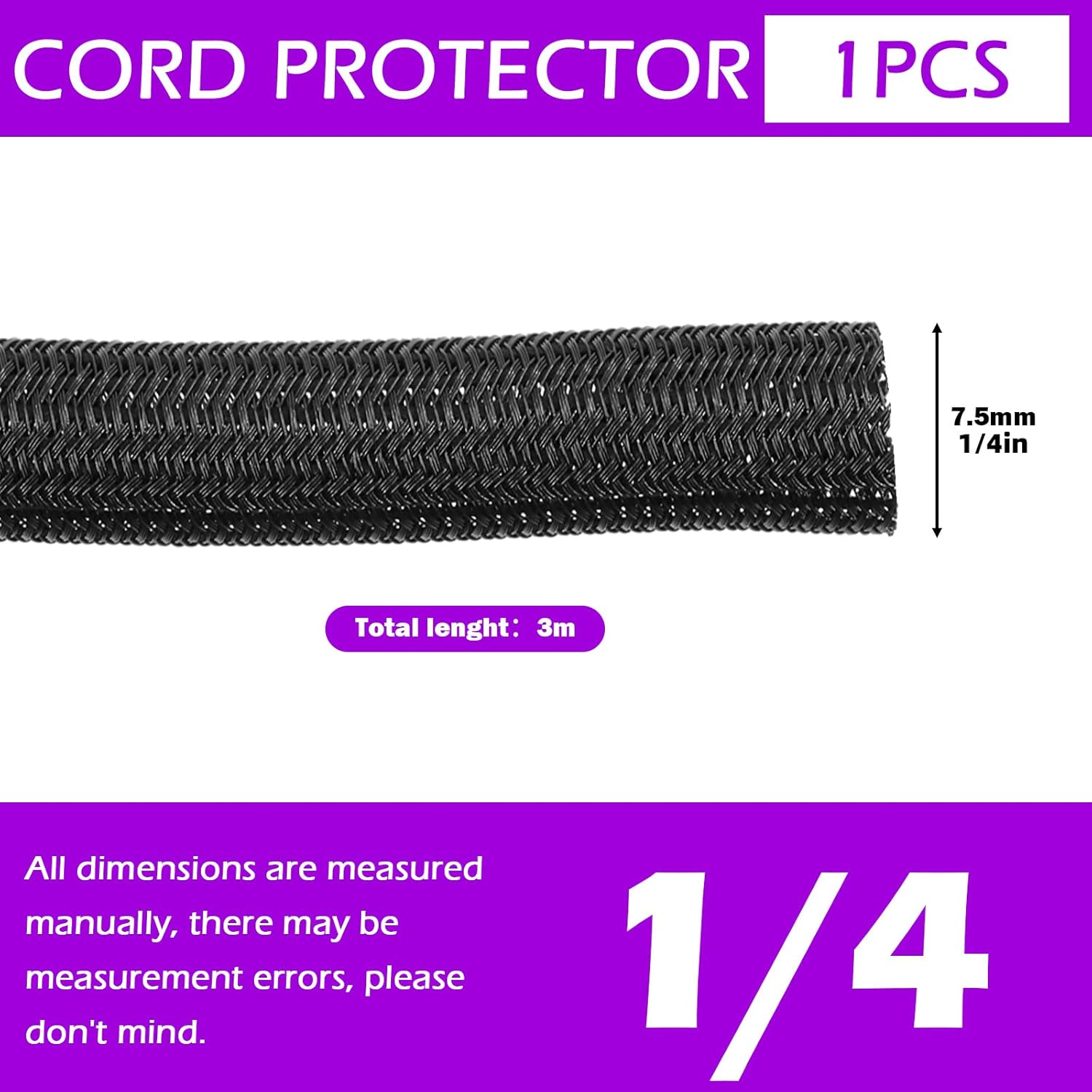 Swpeet 1/4 Inch 10Ft Blackred PET Expandable Braided Cable Sleeve, Cord Protector Wire Loom Tubing Cable Sleeve Wire Sleeving for Audio Video and Other Home Device Cable Automotive Wire