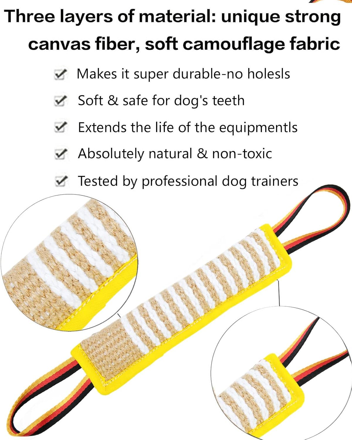 Clysoru Dog Tug Toy Dog Tough Jute Bite Pillow - Durable Training Equipment - Two Flag Handles Puppy to Large Dogs Interactive Toy for Large Dogs and Small Dogs. - Black Crimson image number 3