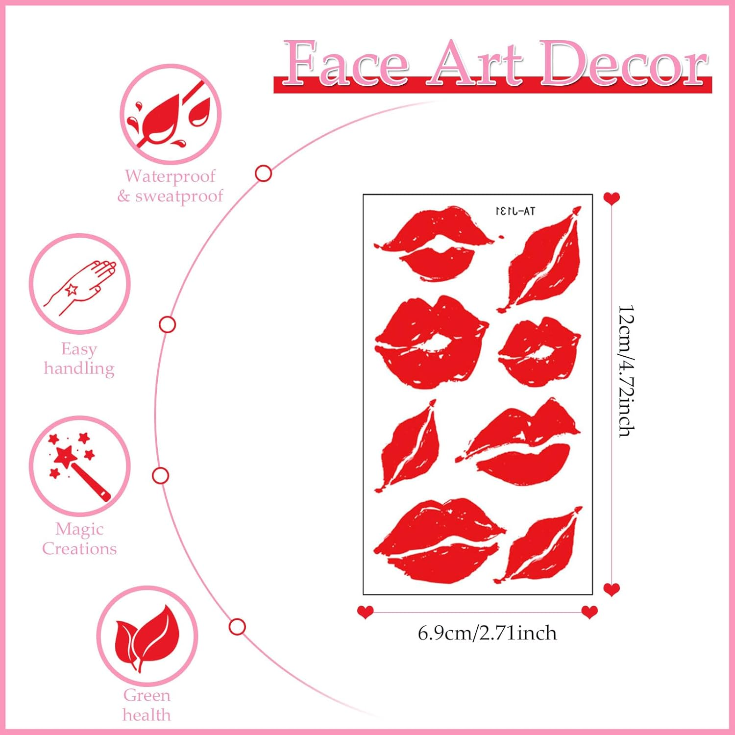 HATOTO Valentines Day Temporary Tattoo for Adult Kids, Red Heart Lip Fake Tattoos, Love Rose Line Hearts Tattoo Stickers, Semi Permanent Tattoo for Women Valentines Wedding Decoration 10 Sheets - Style 2 image number 5