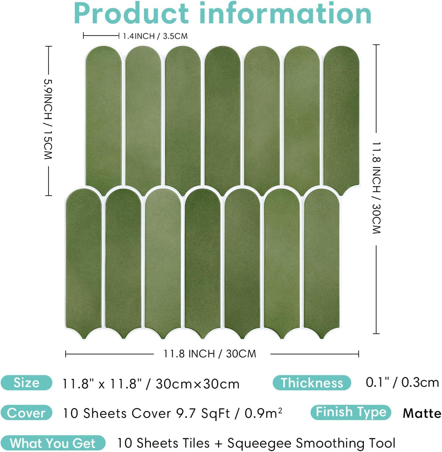 Commomy Peel and Stick Tiles, Stick on Tiles Backsplash for Kitchen and Bathroom, PVC Wall Tiles Interior Decor(30X30Cm, 10 Sheets, Matte Green) - Dark Green image number 6