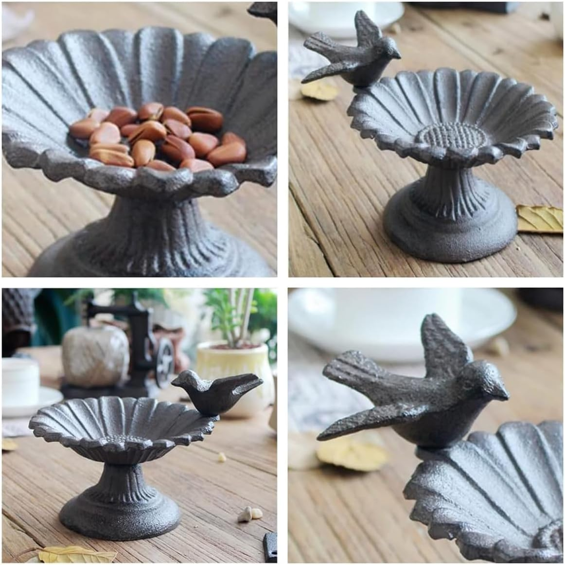 AIMALL European Style Cast Iron Bird Feeder Retro Petal Basin Decorative Dish for Balcony Garden Indoor Tabletop Living Room Home Ornaments as Shown 5.11In X 4.72In image number 3