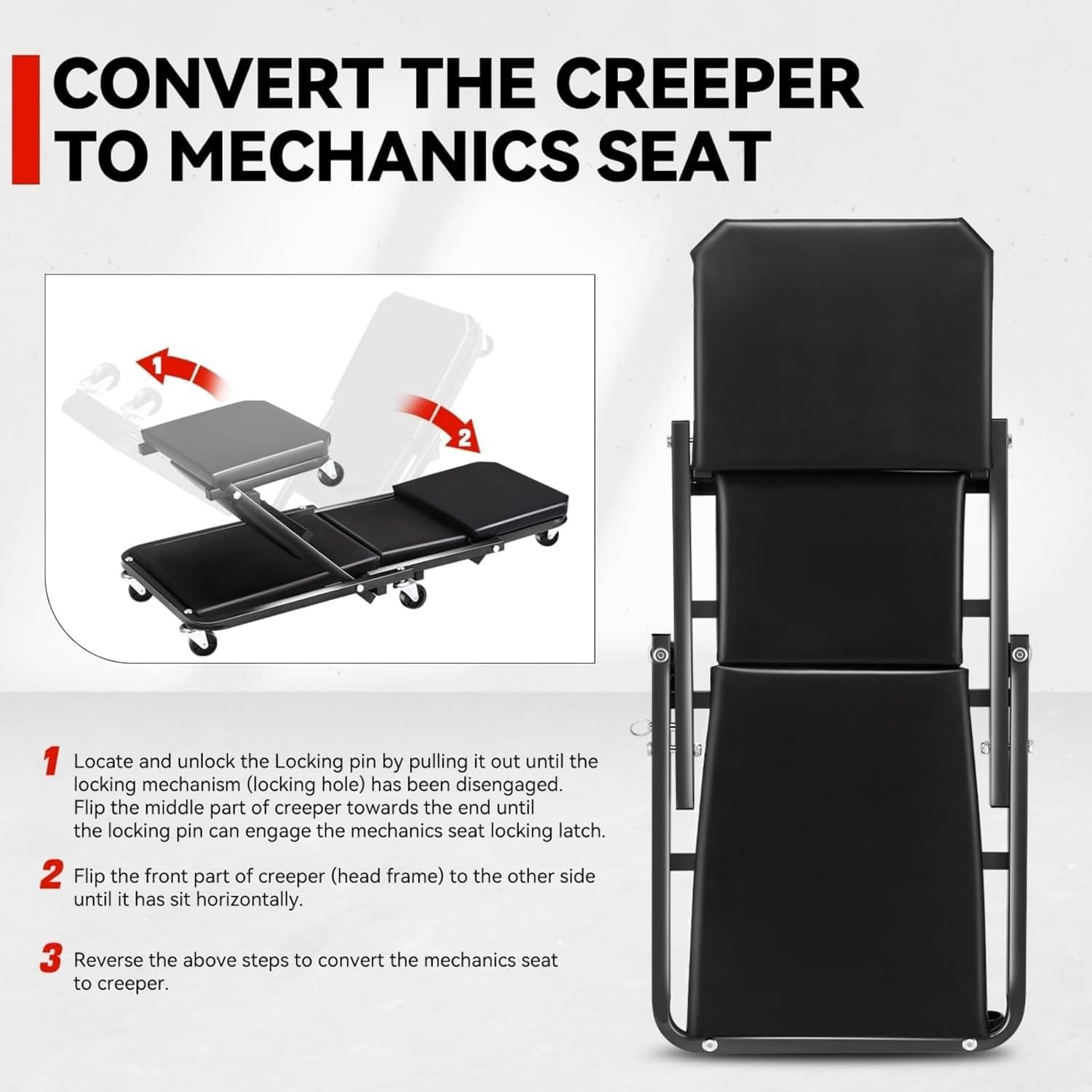 Mechanic Creeper, 36" Z-Creeper Seat, 2-In-1 Garage/Shop Creeper, 180 KG Capacity, Low Profile Creeper with 6 Wheels for Garage, Shop, Auto Repair, Lay down or Sit,91Cm Long image number 2