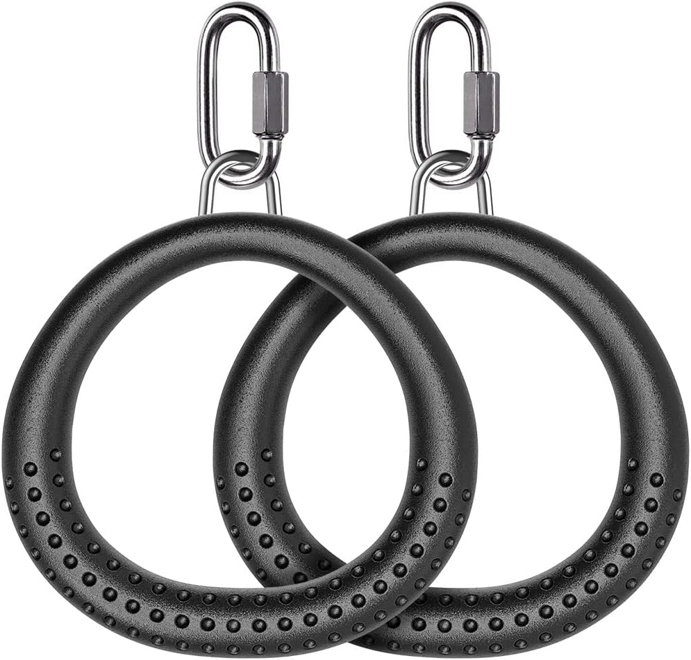 Dolibest 2PCS round Trapeze Swing Bar Rings with Carabiners, Swingset Accessories Outdoor for Ninja Swing Set Accessories Monkey Ring, Obstacle Ring Swing Toys Set for Kids Black