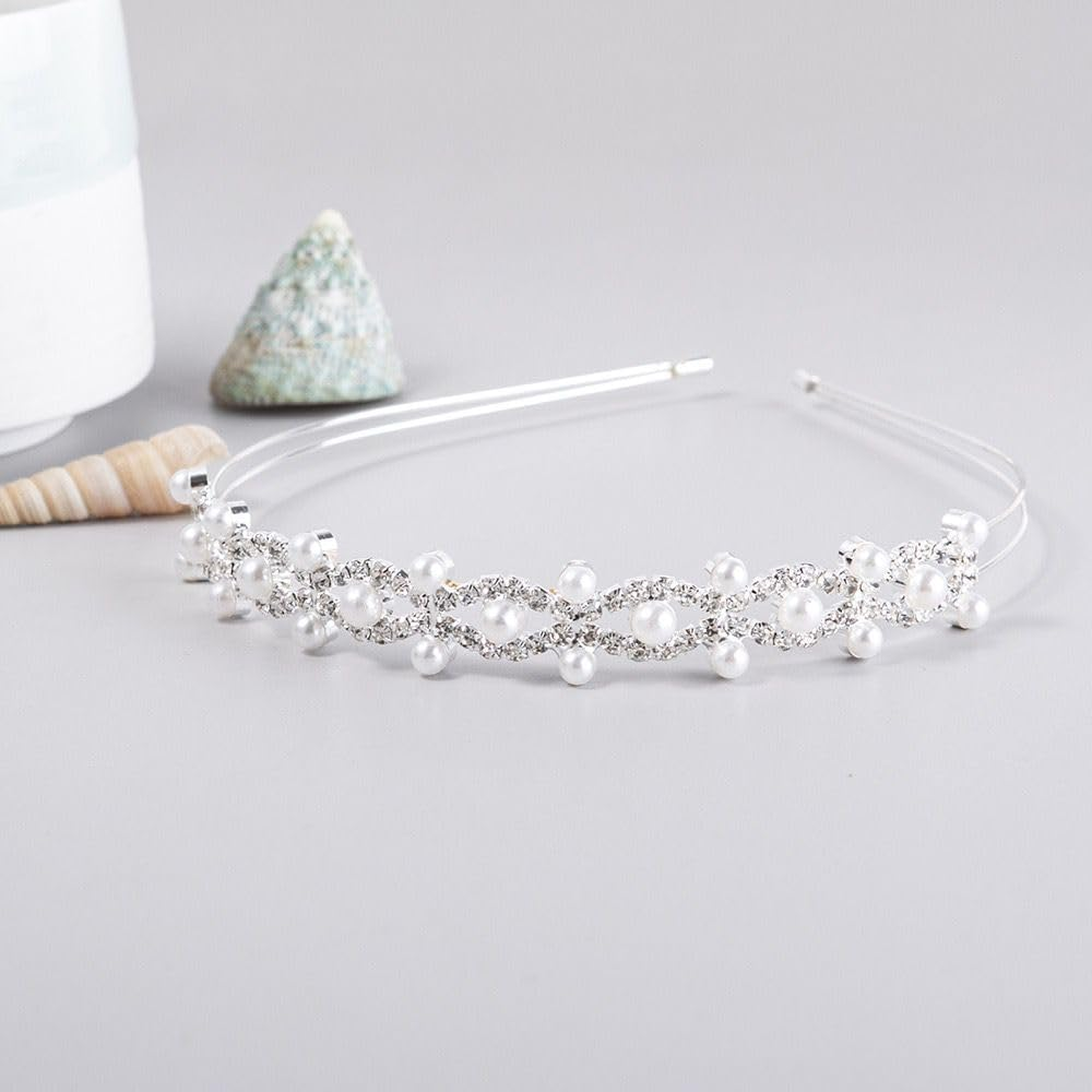 2 Pieces Rhinestone Bridal Crystal Women'S Headband Wedding Flower Girl Pearl Diamond Slim Thin Silver Flower Leaves Crown Hair Band Accessories Headpiece Tiara for Bride Bridesmaids image number 2
