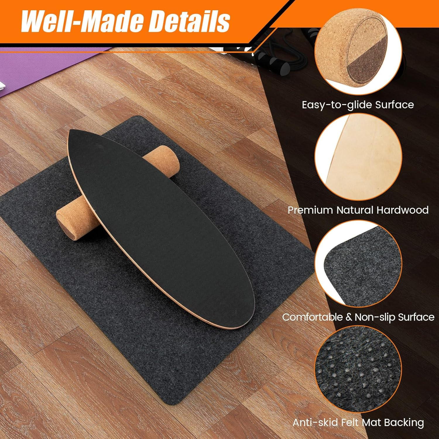 Costway Wooden Balance Board Trainer, Wobble Board W/Roller & Blanket for Skateboard, Hockey, Snowboard & Surf Training to Build Core & Exercise Stability, 3-In-1 Balance Board Kit image number 1