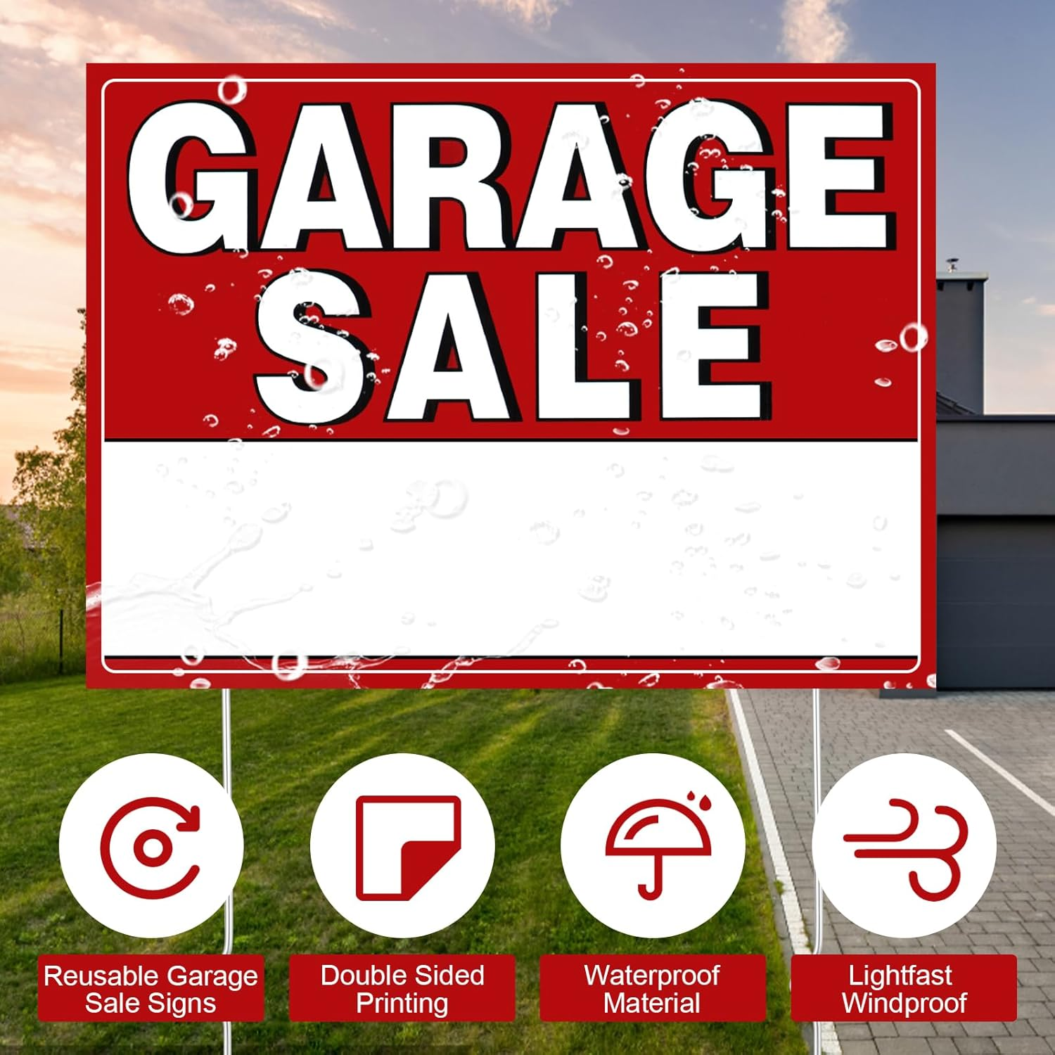 4Pcs Garage Sale Sign, Garage Sale Signs Set with Stakes 16X12 Inch Double Sided Yard Sale Signs with Arrow Price Stickers Waterproof Garage Sale Sign for Sales Event image number 2
