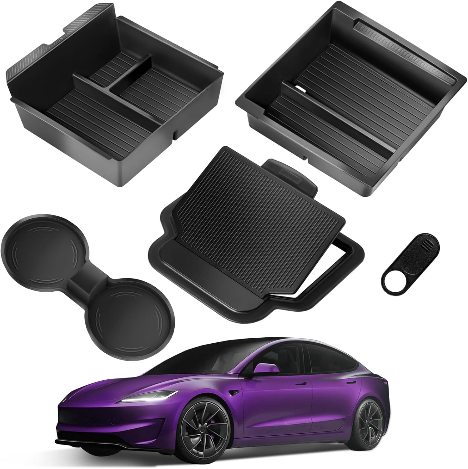 TSLDRV 2024 Newest Center Console Organizer Tray for Tesla Model 3 Highland 2024 [Slide Smoothly] Armrest Hidden Organizer Box Cup Holder for Tesla Model 3 Accessories 2024