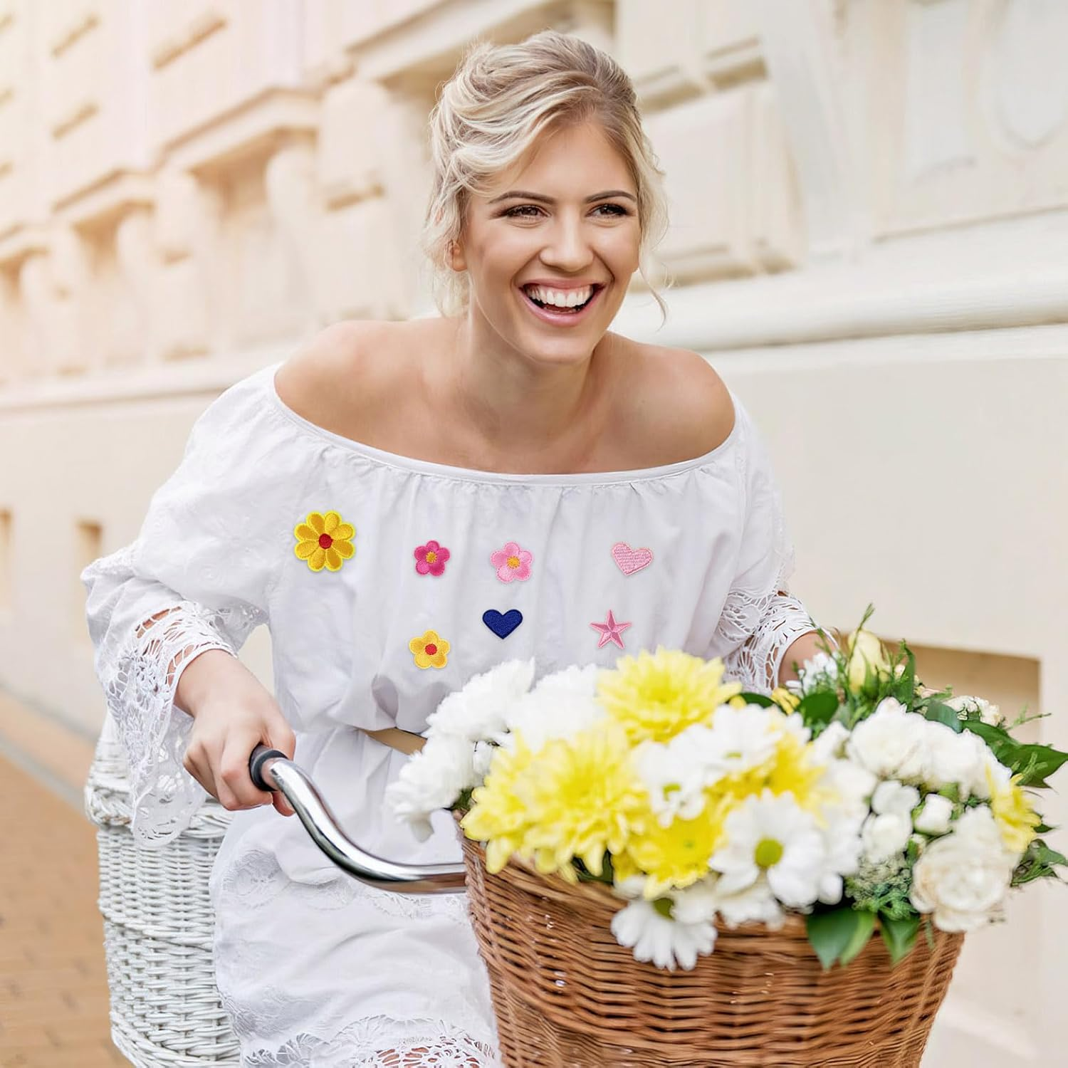 96 PCS Colorful Sew Iron on Patches for Clothing, Flower, Star, Heart Patches, Mini Embroidery Applique Patches for Backpacks Jackets Jeans Hats DIY Accessories (Colorful)