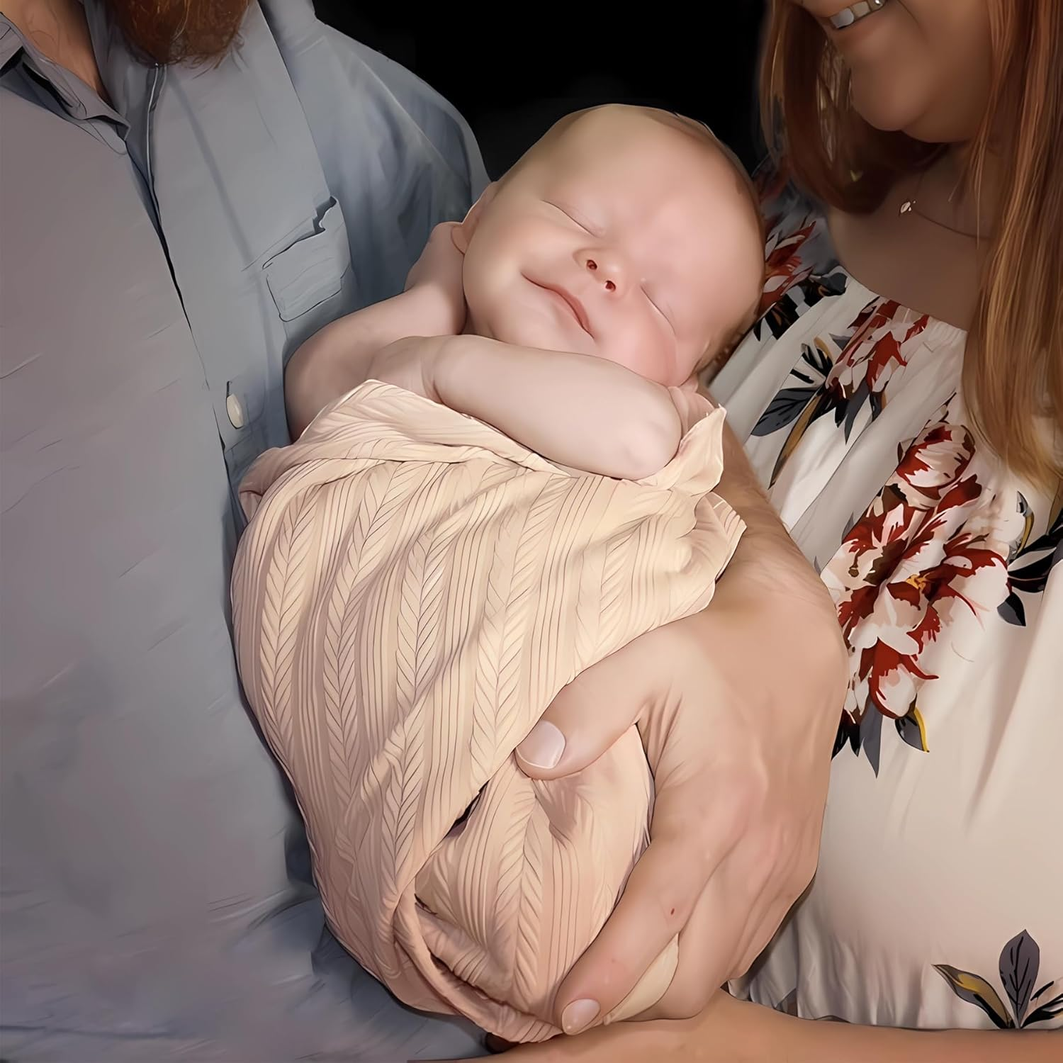 Jastore Baby Infant Swaddle Blankets for Girls 3PCS Newborn Accessories Set with Matching Hat and Bow Headband (Beige, 33"*35") - Beige image number 3