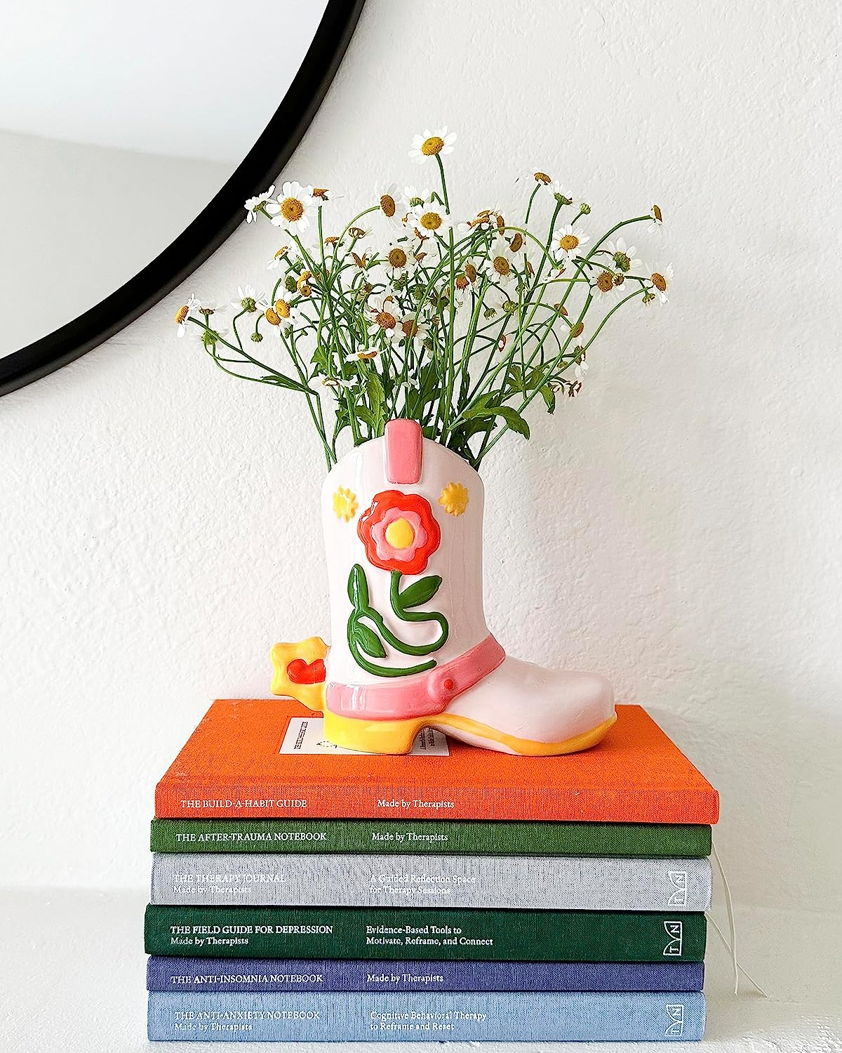 Ban.Do Small Cowboy Boot Vase, Colorful Ceramic Shelf Decor for Home or Office, Unique Flower Vase Doubles as Pencil Cup, Giddy Up, (2304012) image number 5