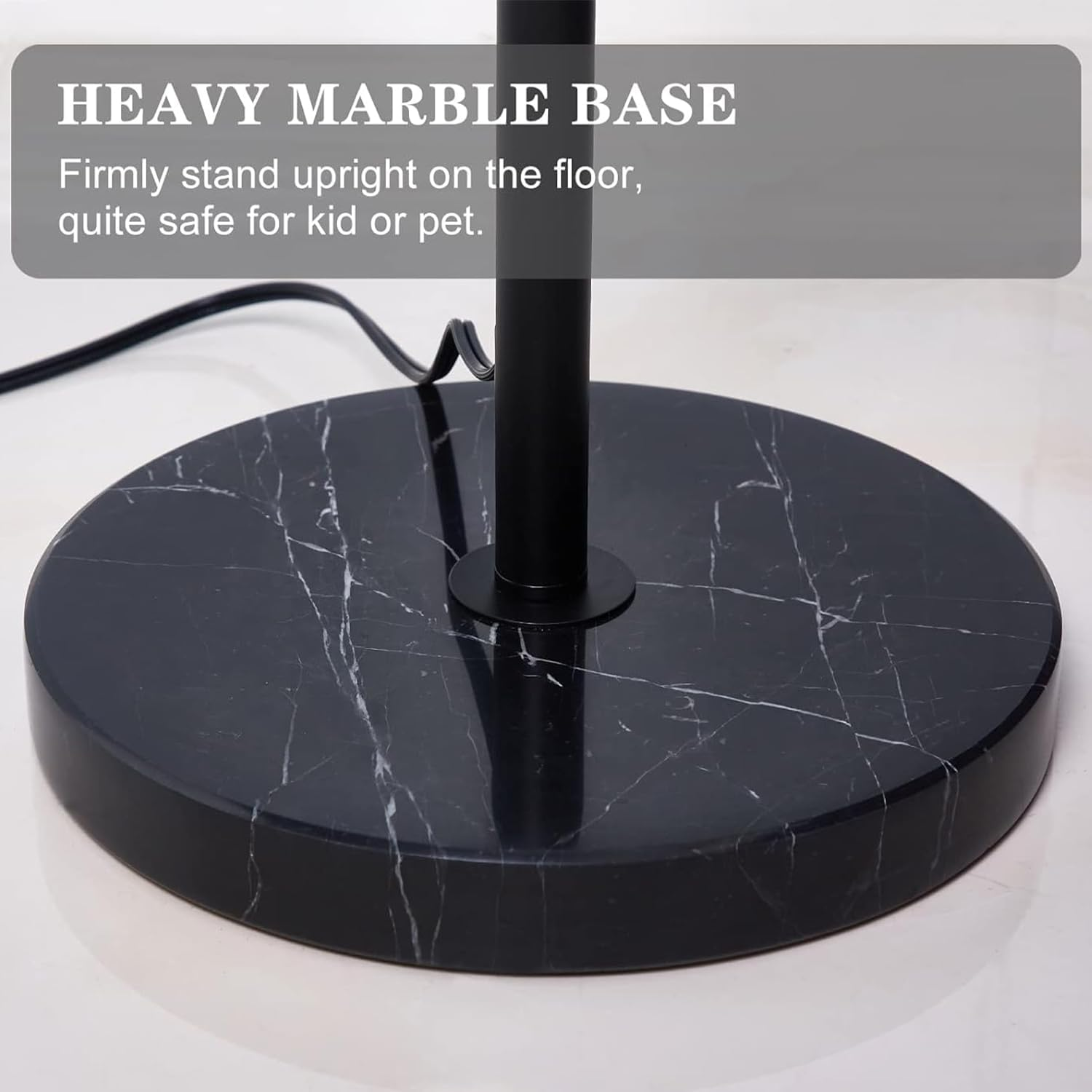 Modern Curved Floor Lamp with Remote Control, 3-Level Dimmable Standing Lamp, Adjustable Height, Marble Base, Warm Light, Floor Lamps for Living Room, Bedroom, Office &ndash; 12W 185Cm (White) image number 5