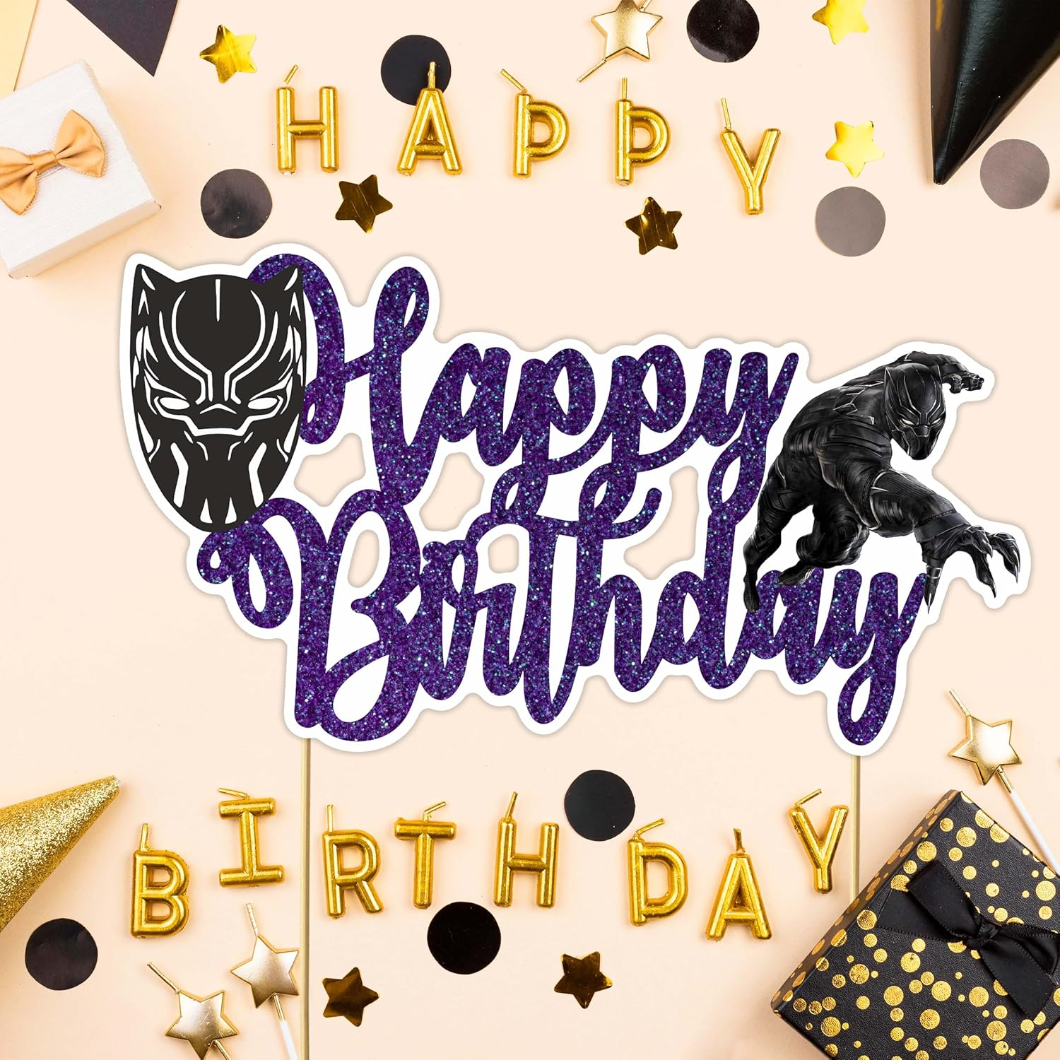 Blck Pnthr Happy Birthday Cake Topper | Black Panther Theme &ndash; Birthday Party Decoration &ndash; Durable & Easy to Use &ndash; Perfect for Celebrations image number 3