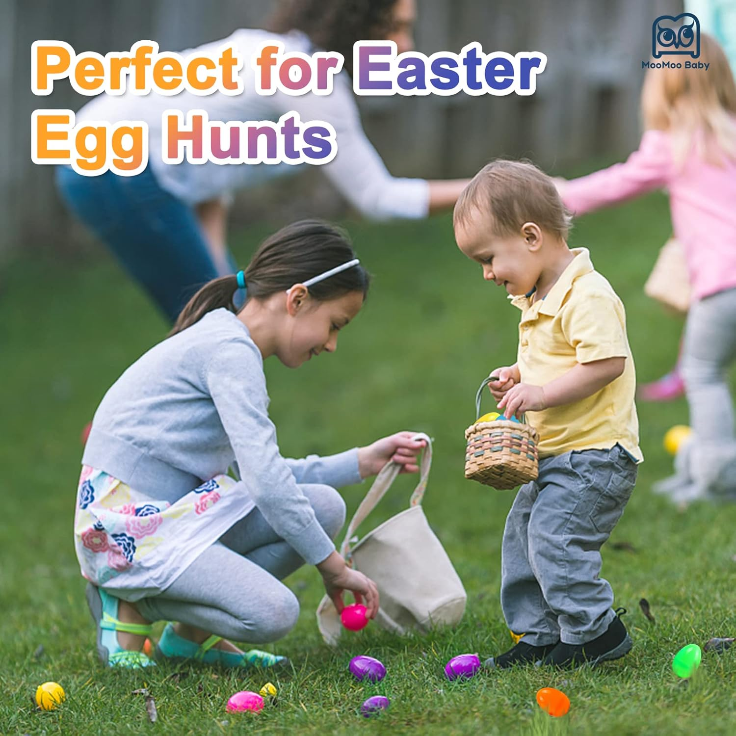 Moomoo Baby Prefilled Easter Eggs with Toys inside Colorful Bright Plastic Easter Egg, Perfect for Easter Egg Hunt, Easter Basket Stuffers Fille, 24PCS image number 1