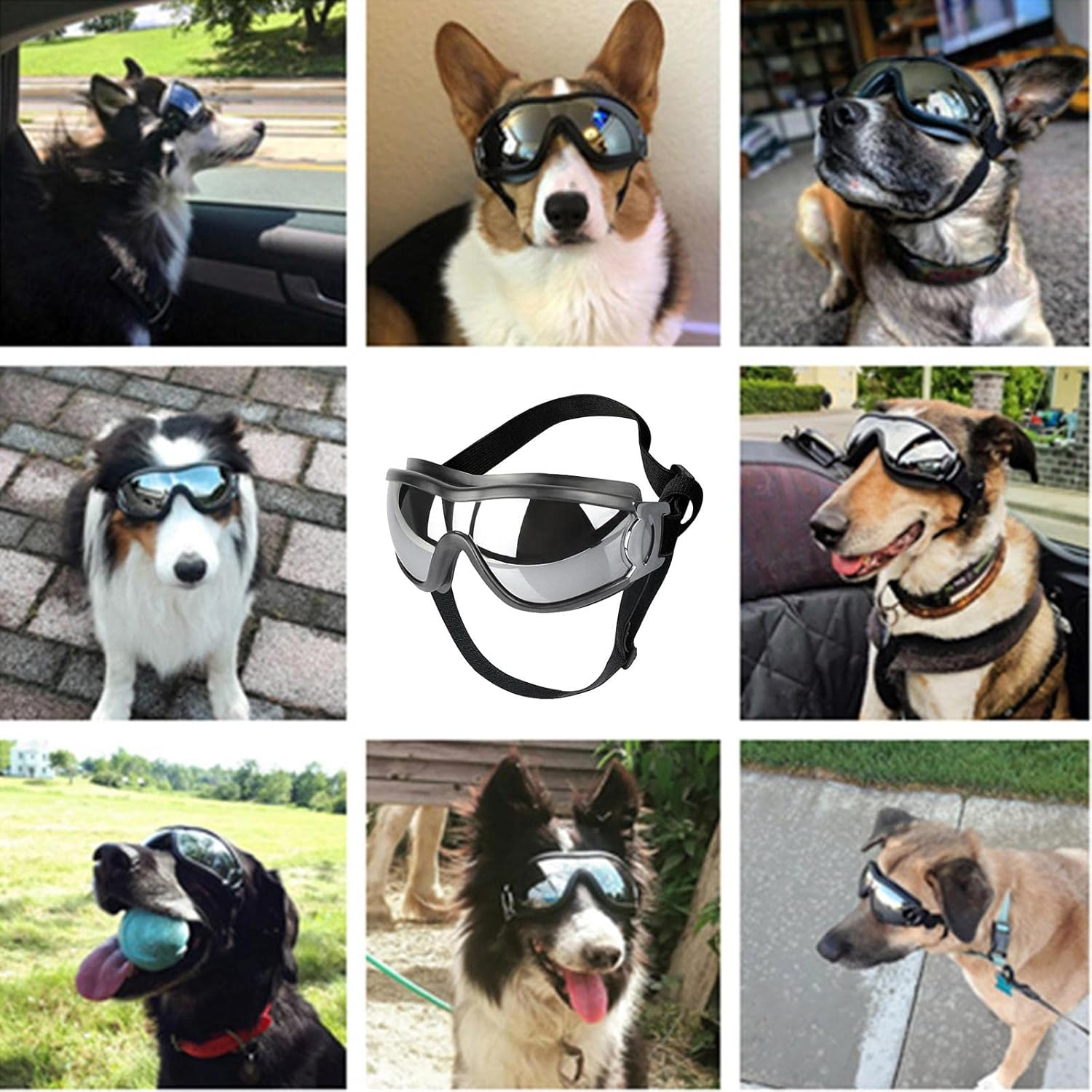 Flameer Dog Sunglasses Dog Goggles Adjustable Strap for Travel Skiing and Dog by Car Goggles Pet Goggles for Large Dog