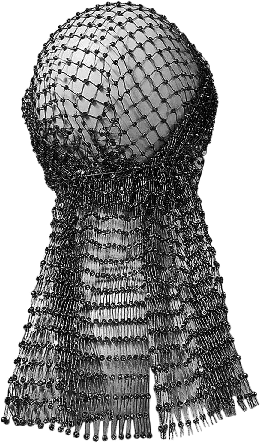 Sexy Sparkly Rhinestone Mesh Headband Hijab Cap Head Wrap Fishnet Rave Party Head Scarf Turban Hat Hair Accessory for Women Girls (Black, 1PC) image number 4