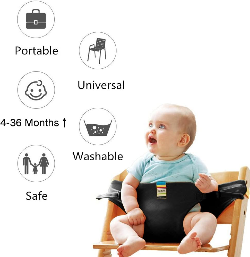 Lychee Harness Seat for High Chair Baby Feeding Safety Seat with Strap, Toddler Booster Harness Belt Portable Dining Seat Strap for Travel Home Restaurant Shopping (Black) - Blue image number 6