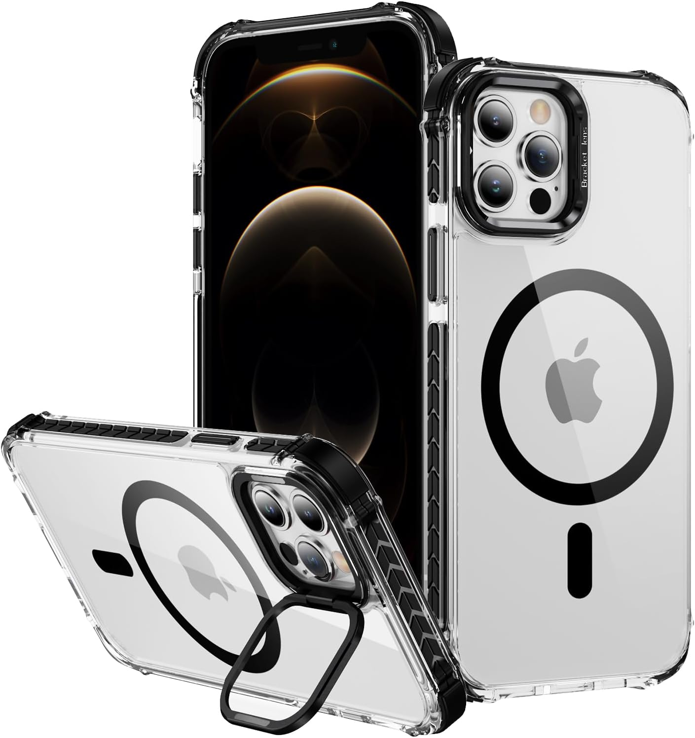 For Iphone 13 Case,For Iphone 14 Case with Metal Camera Stand,Magnetic High-Transparency Full Protection Shockproof Cover for Iphone 13/14 (Black) image number 5