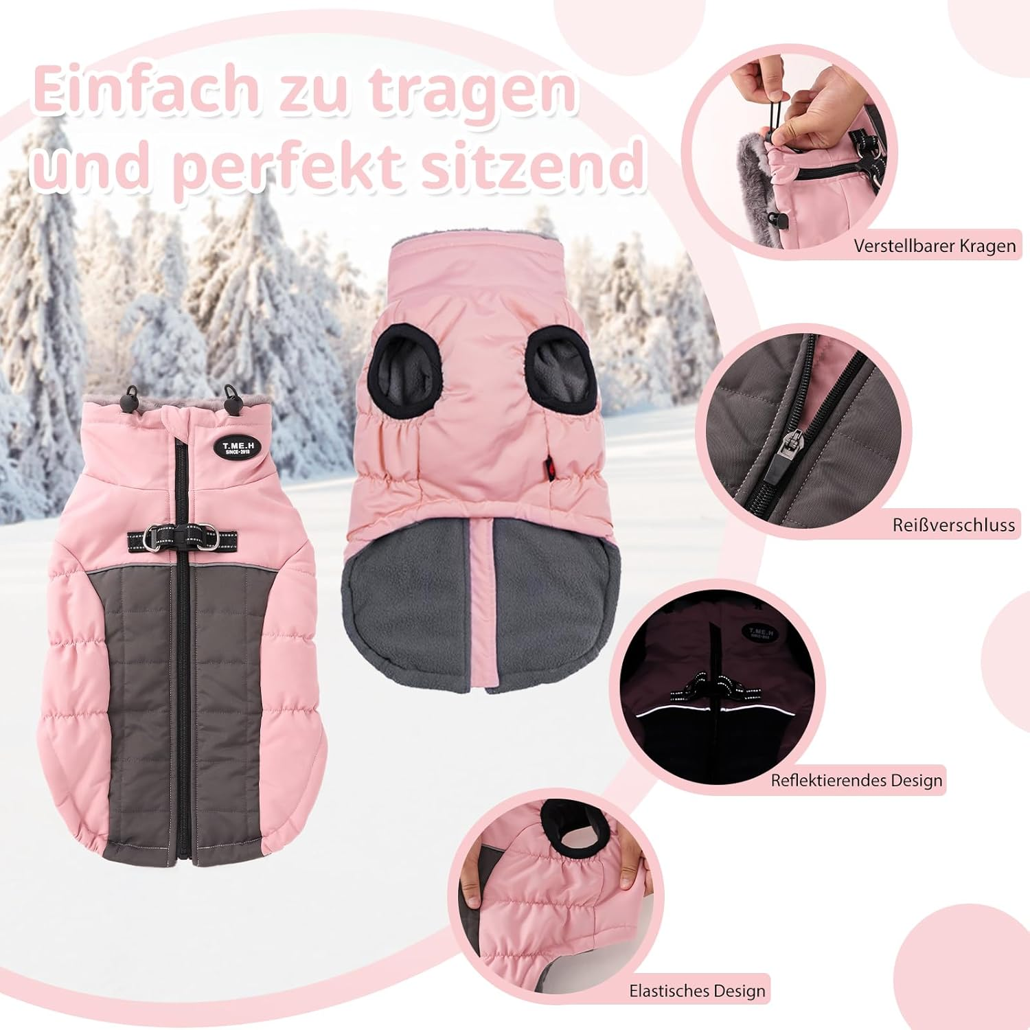 Savlot Dog Coats for Cold Weather, Cosy Windproof Winter Dog Jacket, Thick Padded Warm Vest with Harness for Puppies, Small, Medium and Large Dogs (XS, Pink) image number 1