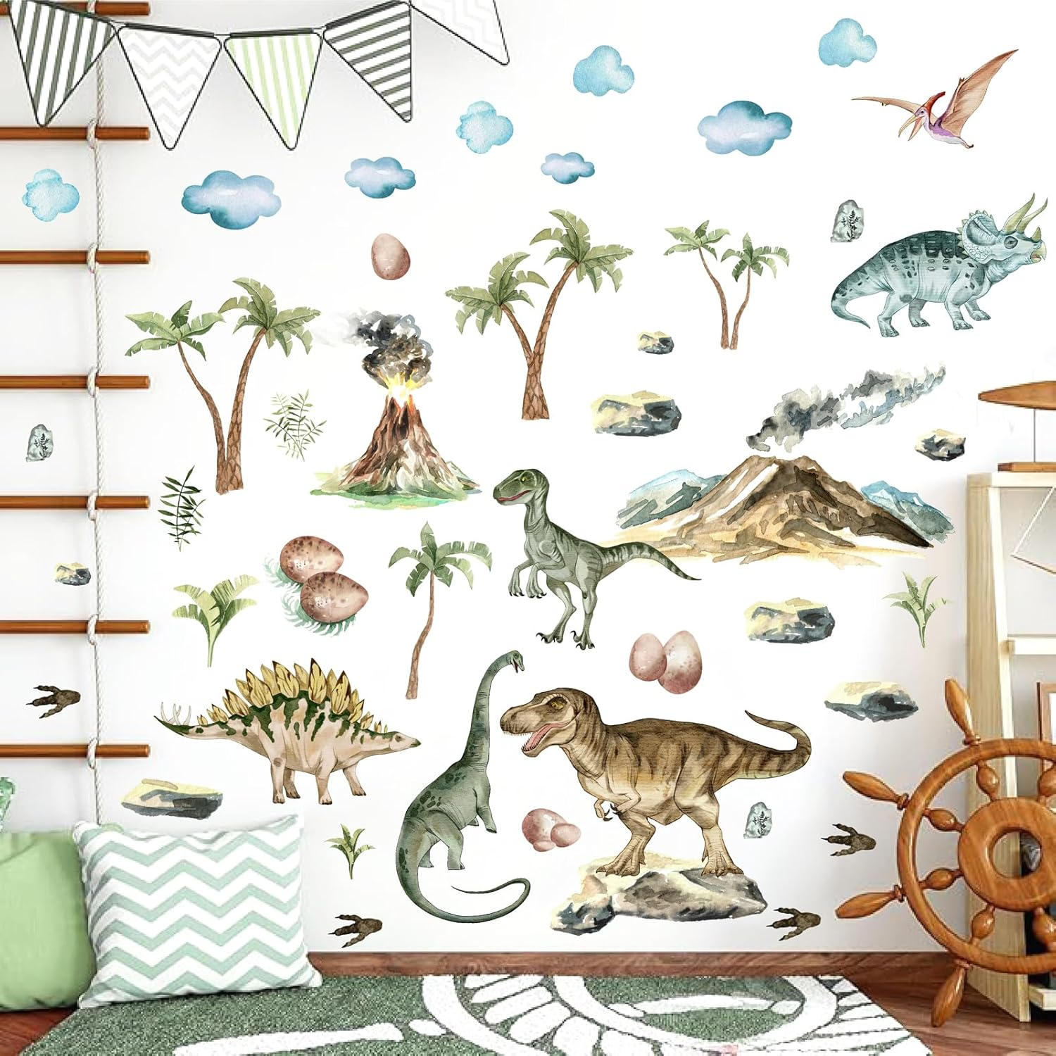 Barri Design Large Watercolor Dinosaur Wall Decals Creative Animal Dino Peel and Stick Mountain Forest Big Dinosaur Stickers for Boys Room Kids Bedroom Toddler Classroom Nursery Decor - Dinosaur B image number 2