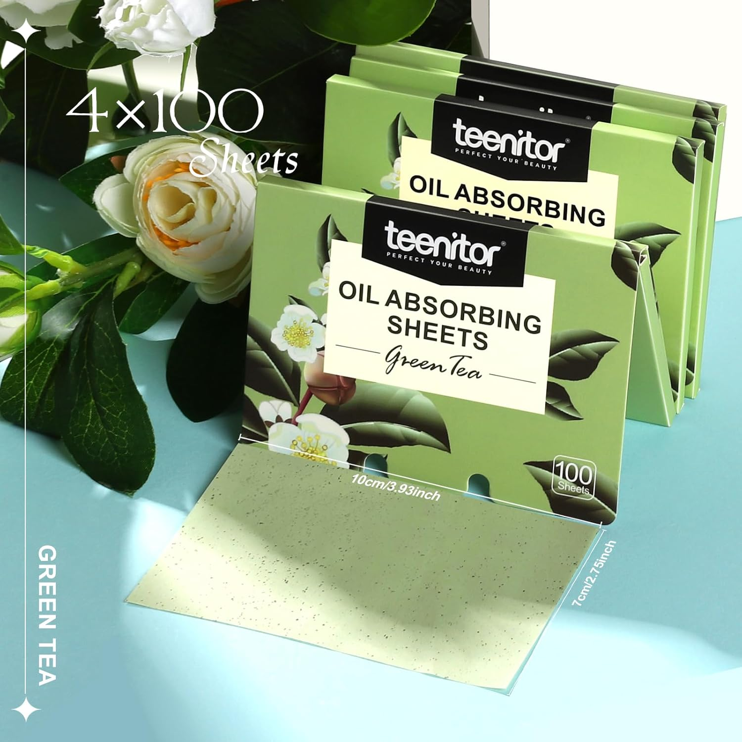 Teenitor Oil Blotting Sheets for Face, 400 Sheets Green Tea Oil Absorbing Sheets Blotting Paper for Oily Skin, Oil Absorbent Pads Face Oil Wipes Oil Sheets for Women, Oil Control Film Large 10Cmx7Cm image number 1