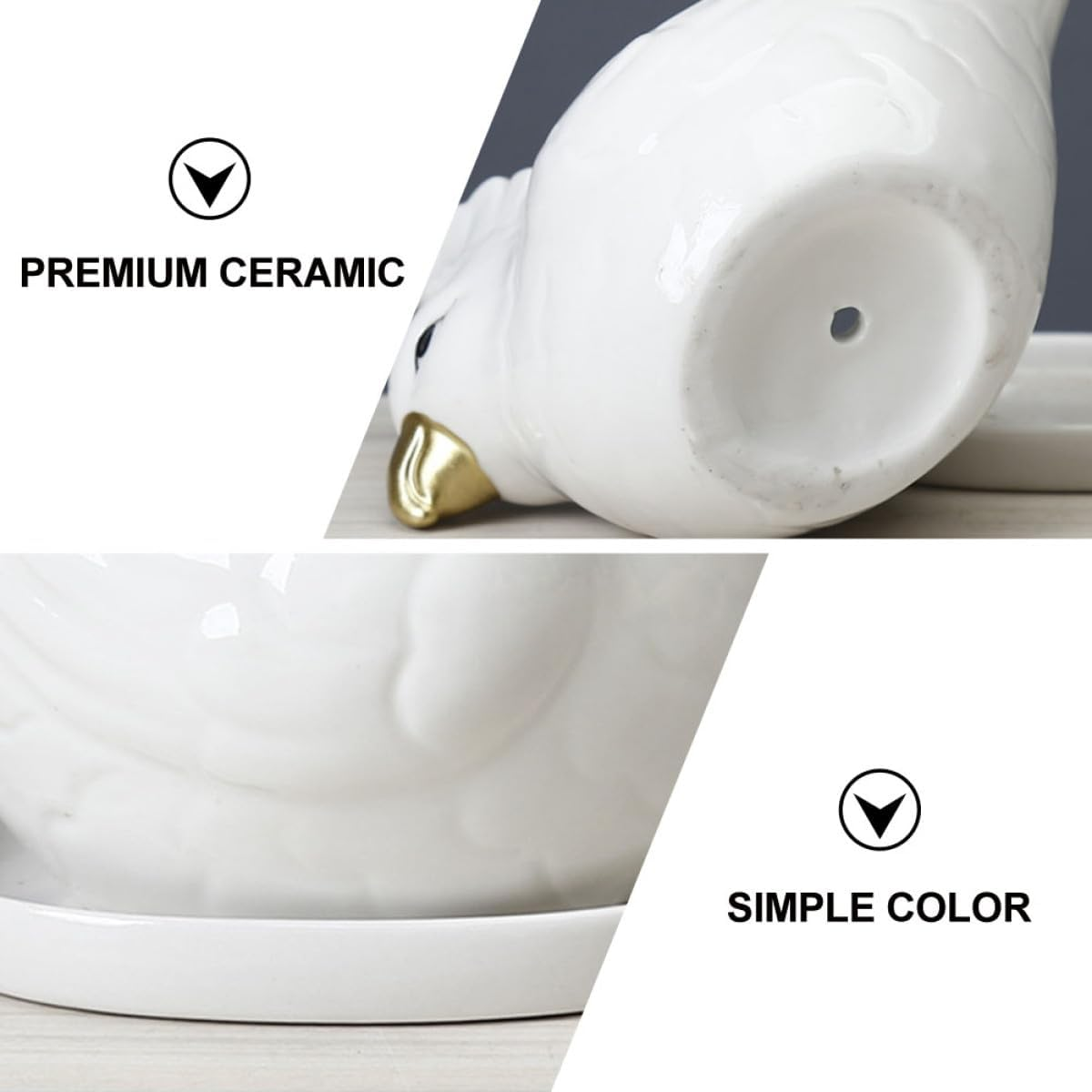 SEWACC Ceramic Succulent Flowerpot Set with White Parrot Design and Saucer, Creative Cartoon Animal Planter Pot for Indoor Gardening and Green Plant Decoration