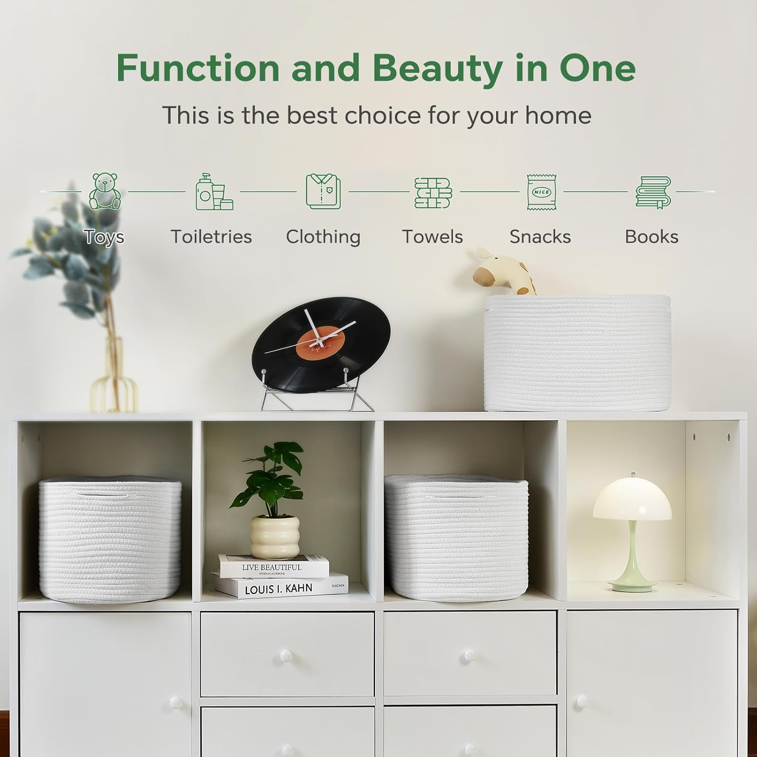 Woven Cotton Rope Storage Boxs with Hollow Handle (White, 3 Pack) image number 3