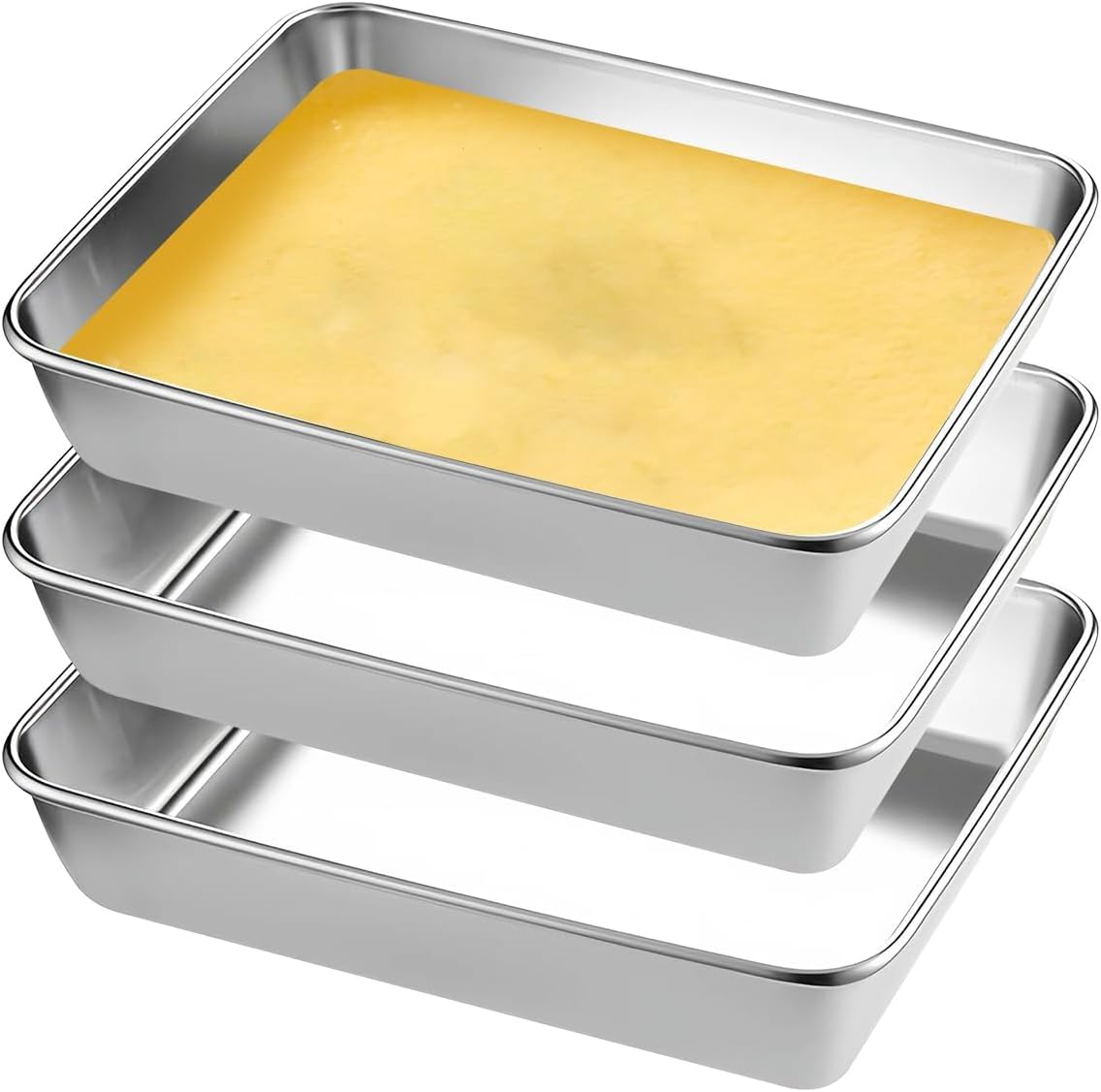 Baking Tray Set of 3, Stainless Steel Deep Baking Sheets Pans,25.5 X 19.5 X 5 Cm Non Stick Metal Baking Pans, Cooking Trays, Easy to Clean, Rectangle Cake Tin for Oven Baking, Cooking and Serving image number 5