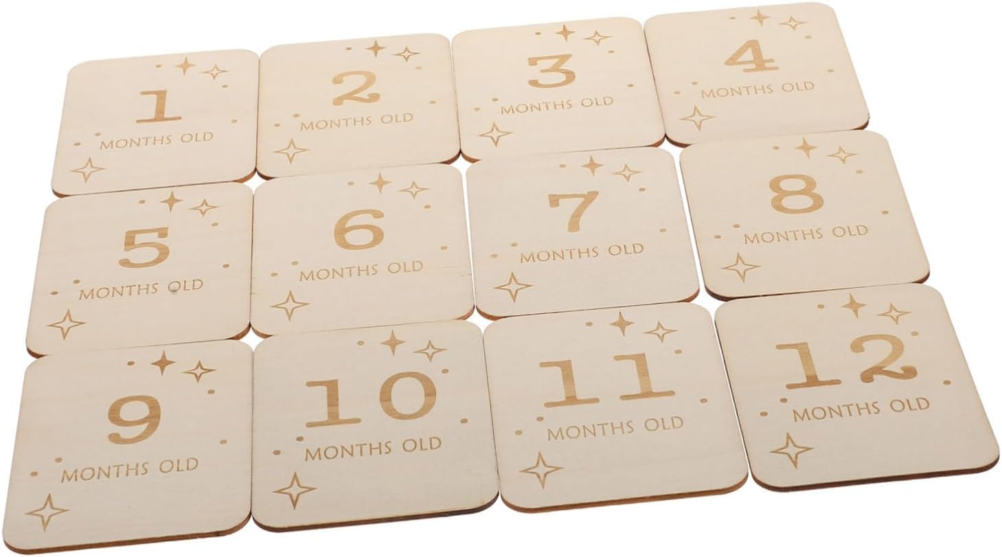 Kisangel 12Pcs Milestone Marker Newborn Growth Cards for Monthly Announcements Cute Photo Props Memorable Milestone Slices for First Year Documenting image number 6