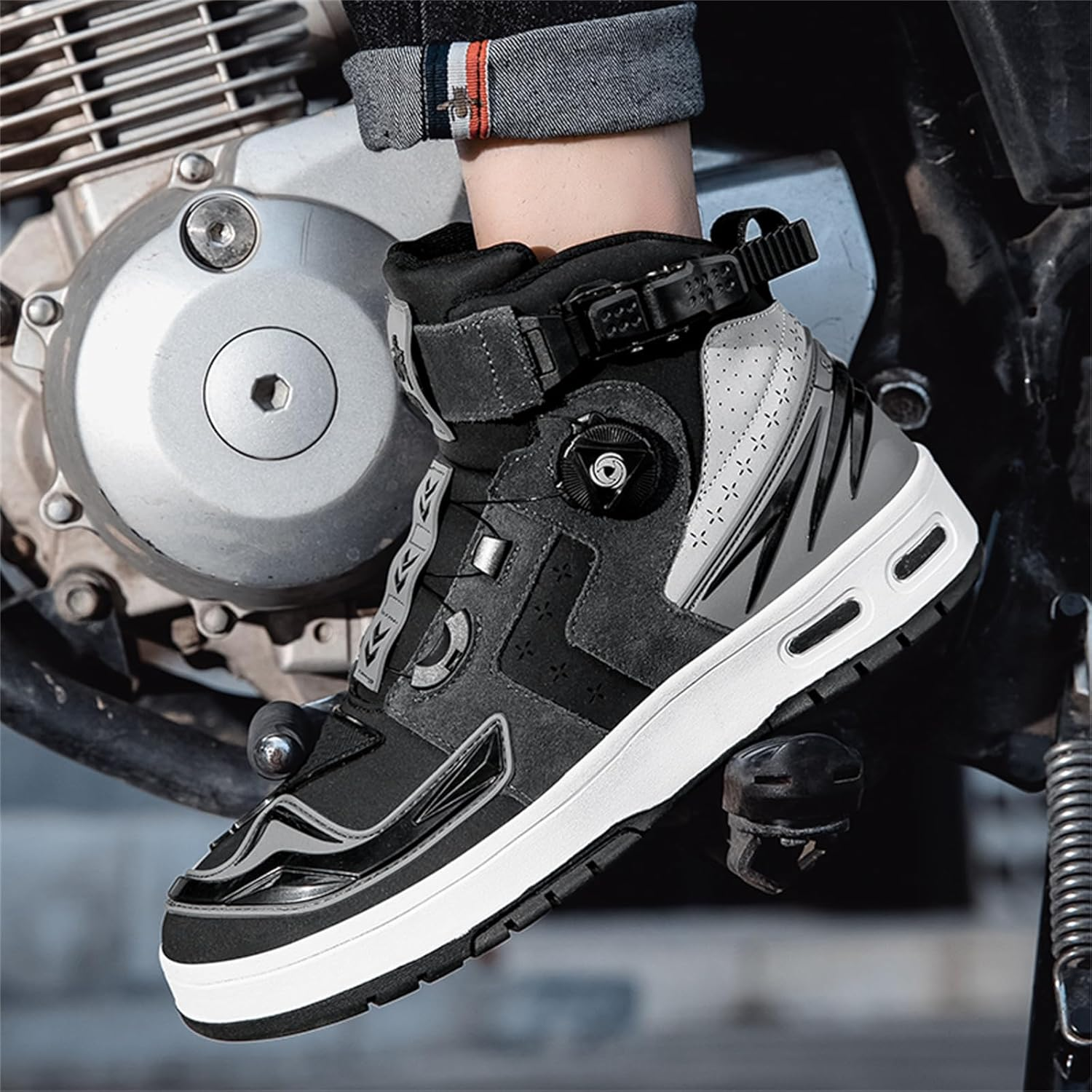 Men'S Motorbike Shoes Street Motorcycle Boots Non-Slip Casual Riding Ankle Boots image number 2