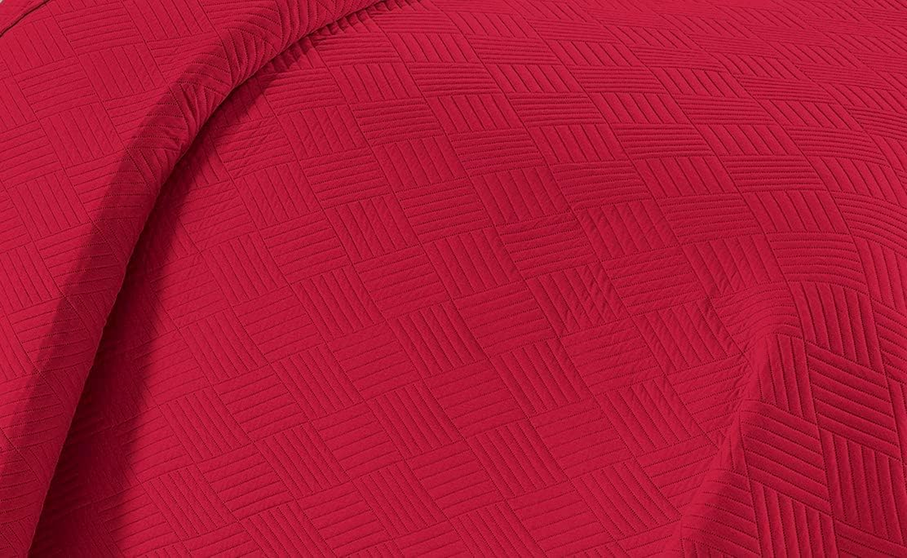 Linen plus Luxury Oversized Coverlet Embossed Bedspread Set Solid Red Full/Queen Bed Cover New # Ashley