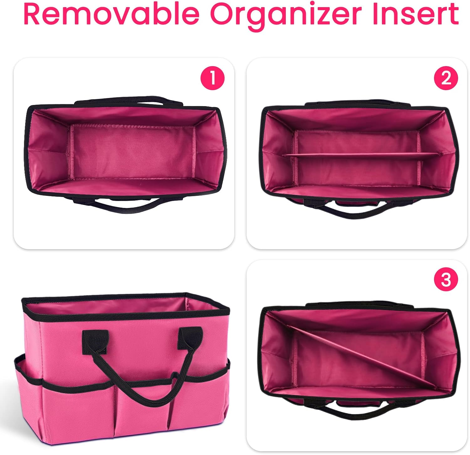 Godery Desktop Tote and Stock Organize, Teacher Helper Tote Bag Organization for Arts, Books, Stationery, Etc, and Office Desk Organize, Make-Up Storage Tote with Handles for Travel (PINK)