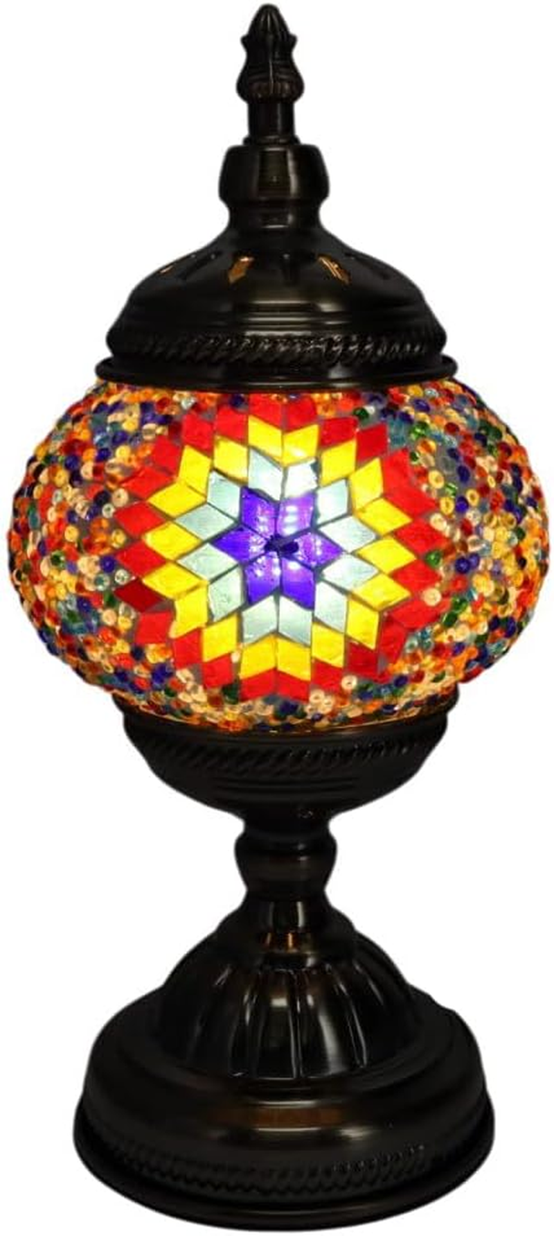 Turkish Mosaic Table Lamp, Handcrafted Coloured Glass, Decorative Bedside Light with Metal Base image number 1