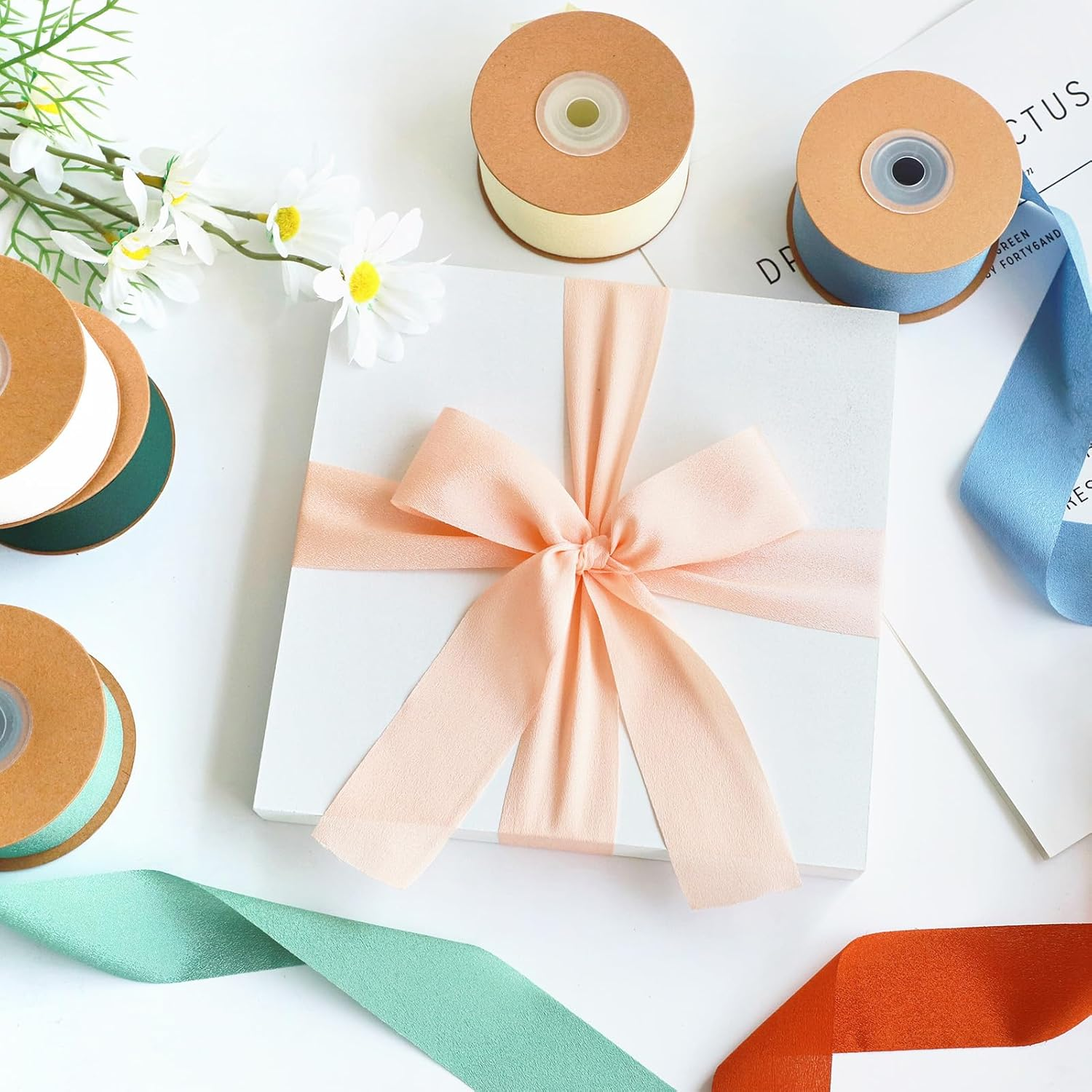 Ribbon, Grosgrain Beige Chiffon Silk Ribbon Wide,1.5 Inch X 25 Yd Ribbons for Gift Wrapping Sewing Ribbons Wedding Decorations Cream image number 5