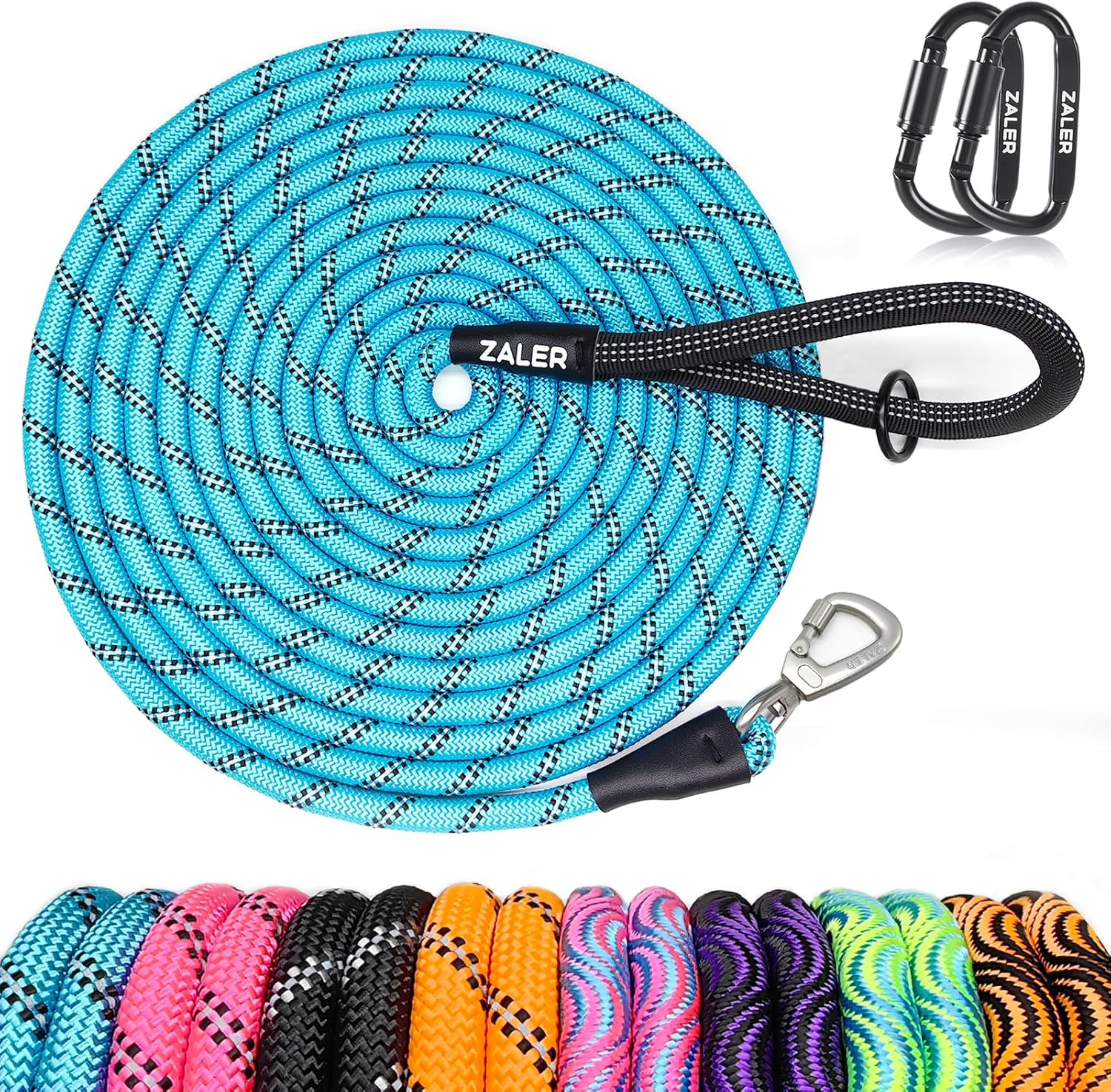 ZALER Rope Dog Leash, 4/5/6/10/15/20/30/50 Foot Reflective Dog Leashes with Carabiner, Heavy Duty Pet Lead for Large and Medium Dogs (4FT, Black)