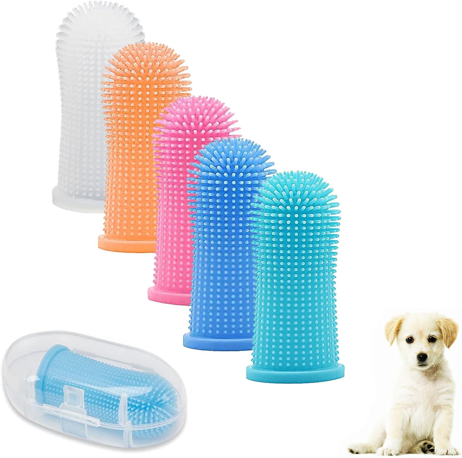 5Pcs 360&ordm; Dog Fingerbrush Toothbrush Kit Ergonomic Design, Full Surround Bristles for Easy Teeth Cleaning, Dental Care for Puppies, Cats and Small Large Breed Pets
