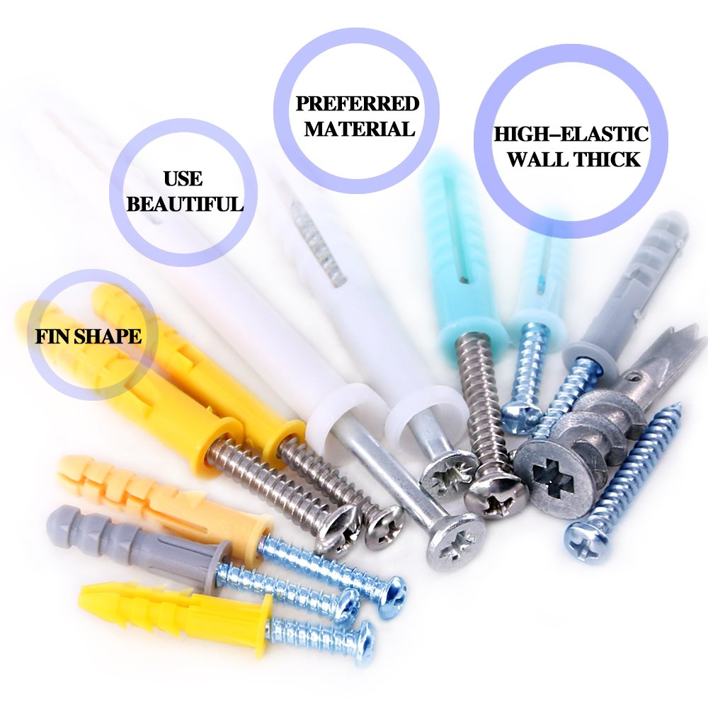 Glarks 220-Pieces Plastic Self Drilling Drywall Ribbed Anchors Hollow-Wall Anchor with Screws Assortment Kit for Drywall, Hollow-Wall Hanging Wall Shelf or Blinds image number 1