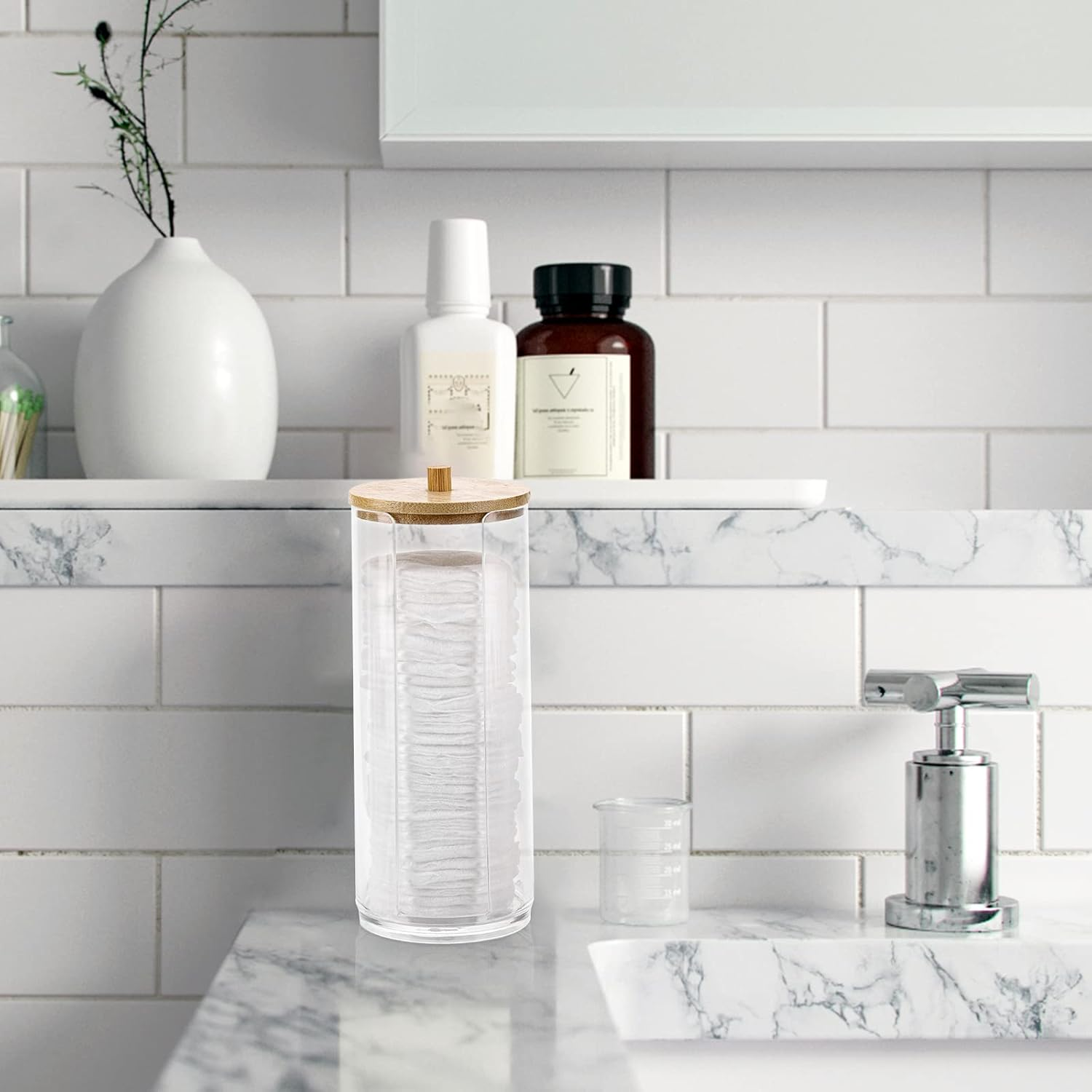 Tecbeauty Cotton Pads Holder Makeup Removers Pad Organizer Dispenser for Bathroom Storage - Bamboo Lid image number 6