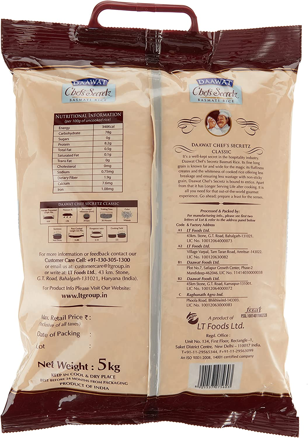 Daawat Chef'S Secretz Classic Basmati Rice, 5 Kg image number 1