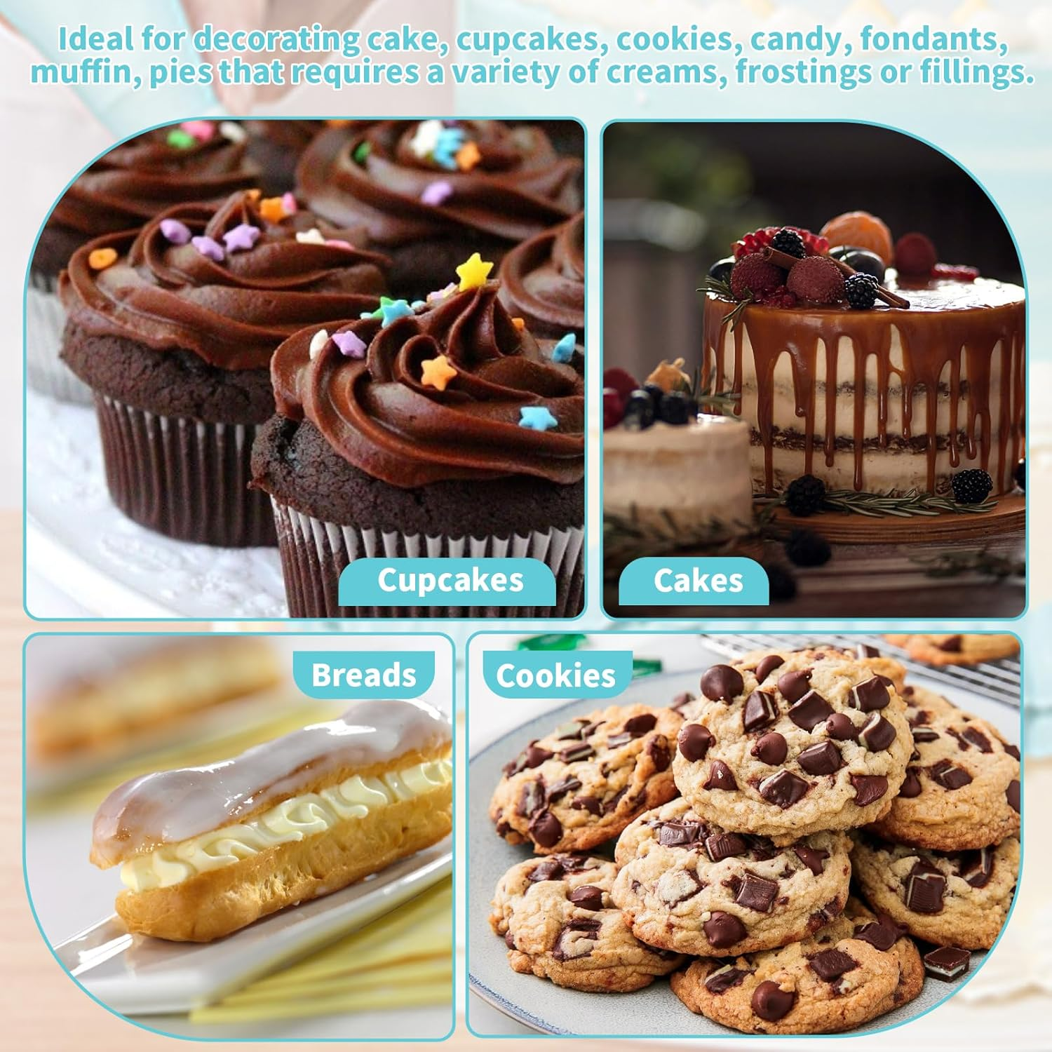 2 Piping Bag+48 Nozzles Tips+2 Converter Set, Stainless Steel Frosting Tips with Reusable Pastry Bag, Cake Decorating Supplies, Icing Piping Kit, DIY Kitchen Tool for Pastry Dough Cookie Cupcake (52) image number 5