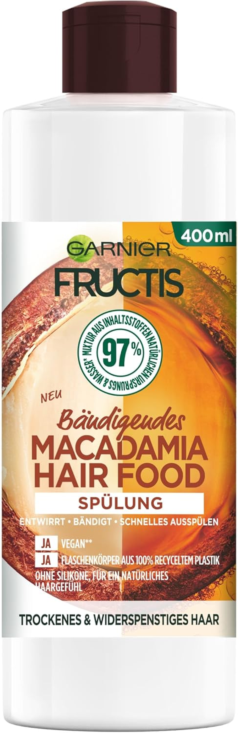 Garnier Hair Mask Taming Macadamia Hair Food 3-In-1 Silicone Free for Natural Hair Feeling, Hair Food, Fructis, 390 Ml image number 1