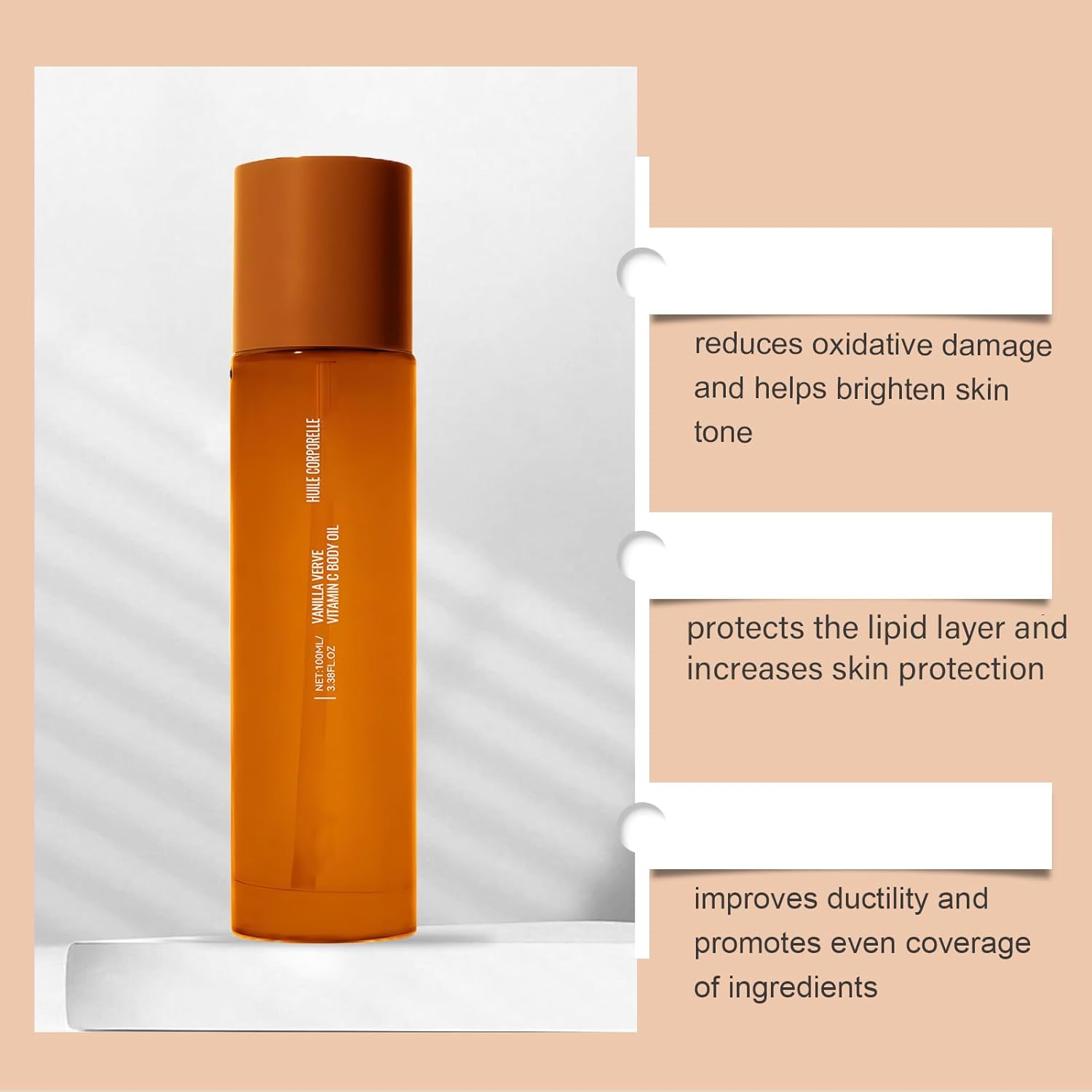 Vitamin C Body Oil for Women, Massage Body Oil for Dry Skin, Absorbing & anti Winkle, Anti-Aging Repair for Brightening and Even Skin Tone, Deeply Nourishing Dry Skin Non-Greasy (2Pcs) - 3Pcs image number 5