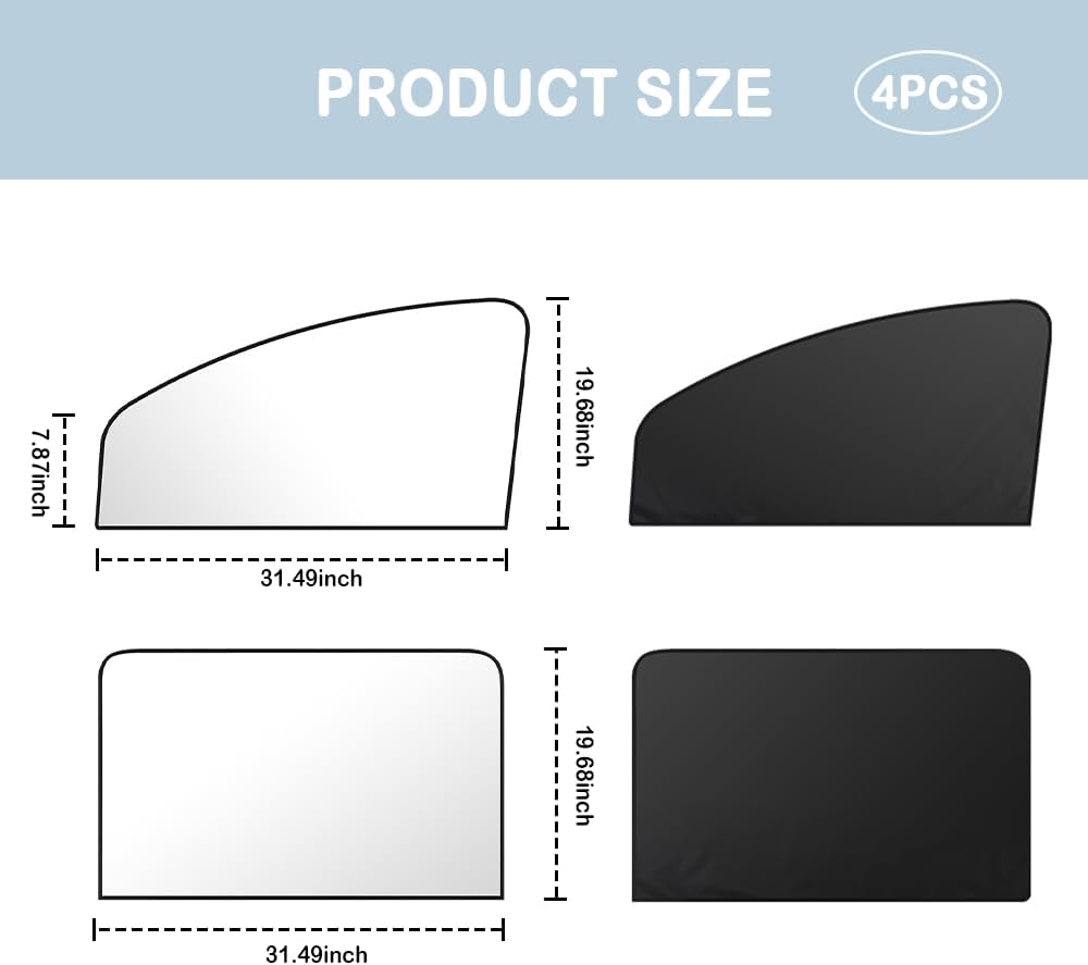 Magnetic Car Window Shade - Full Blackout for UV Block&Privacy Protection with Car Side Window Sun Shade- Universal Suv,Truck,Auto Privacy Shades (A-Side Window/4Pcs) - A-Rear Window/2Pcs image number 2