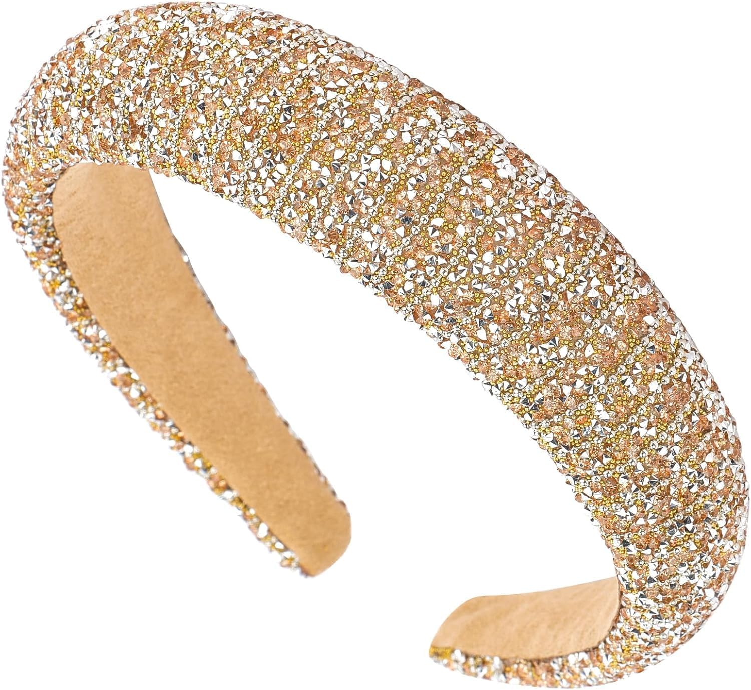 1PC Gold Crystal Headbands for Women Girls, Cute Puffy Padded Headband for Wedding Bride Fashion, Wide Thick Bling Hairbands Hair Hoop Accessories for Birthday (Gold, One Size) image number 2