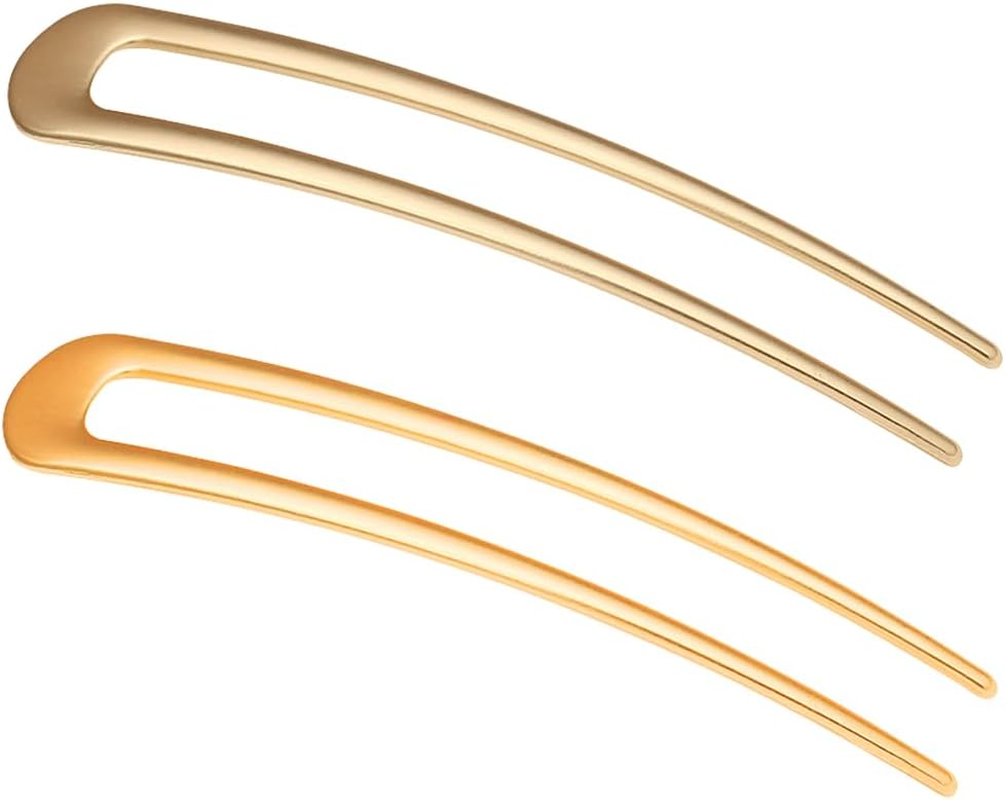 DLPRK Pack of 2 French Metal Hair Pins for Thick Hair, U Shaped Hair Pins Hair Sticks Hair Forks for All Hair Types of Women and Girls Styling Hair Accessories image number 5
