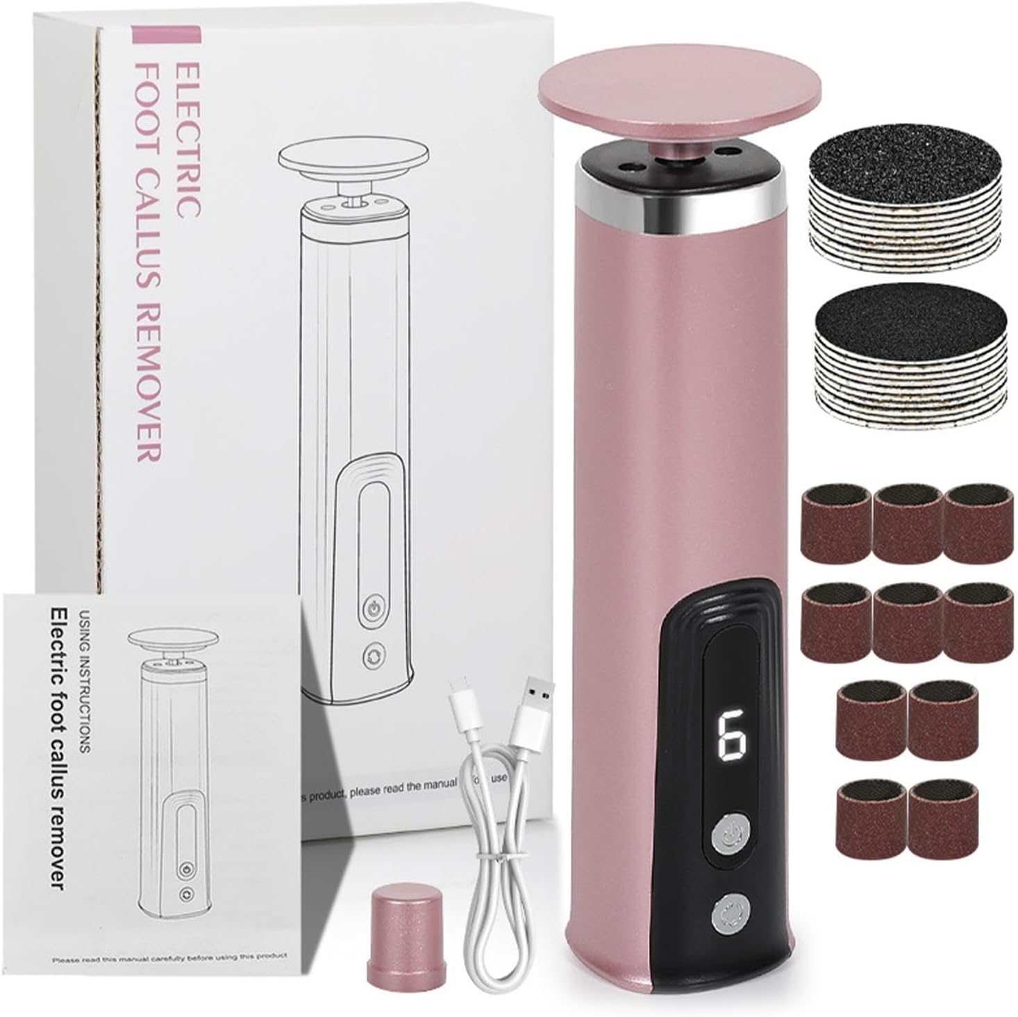 Electric Foot Callus Remover- 172G Foot Sander Pedicure Tool | Electric Callus Remover for Feet, 2 in 1 Pedicure Dead Skin Scrubber, 360 Degree Rotation Electric Foot Grinder Tool for Home and Travel image number 4