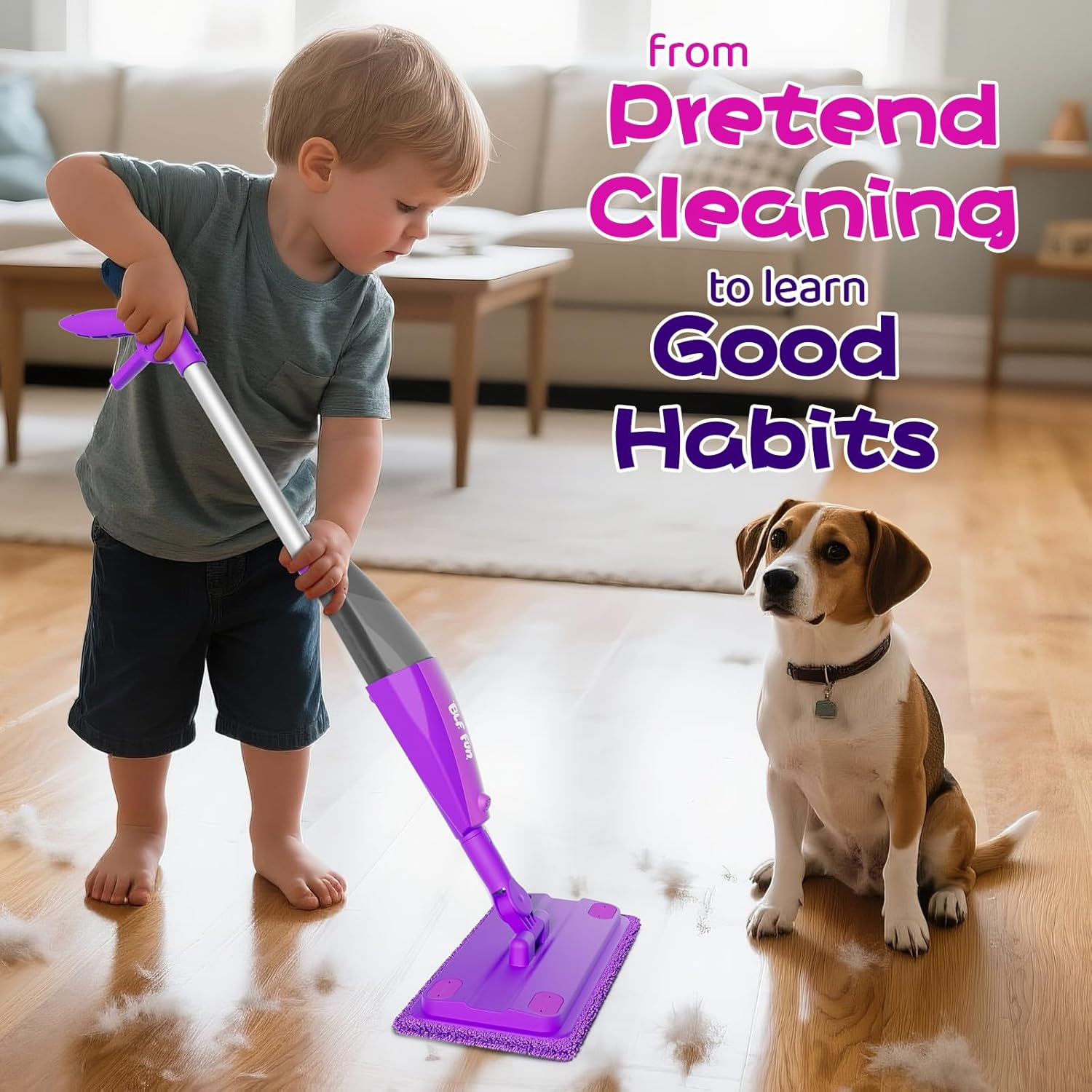 Calfqueen Mop Montessori Kids Toys with Water Sprayer, Pretend Play&Preschool Educational, STEM Clean, Housekeeping Kit Spray Mops for Floor Cleaning, Birthady Gifts 3 4 5 6 7 8 Year Old Boys Girls image number 5