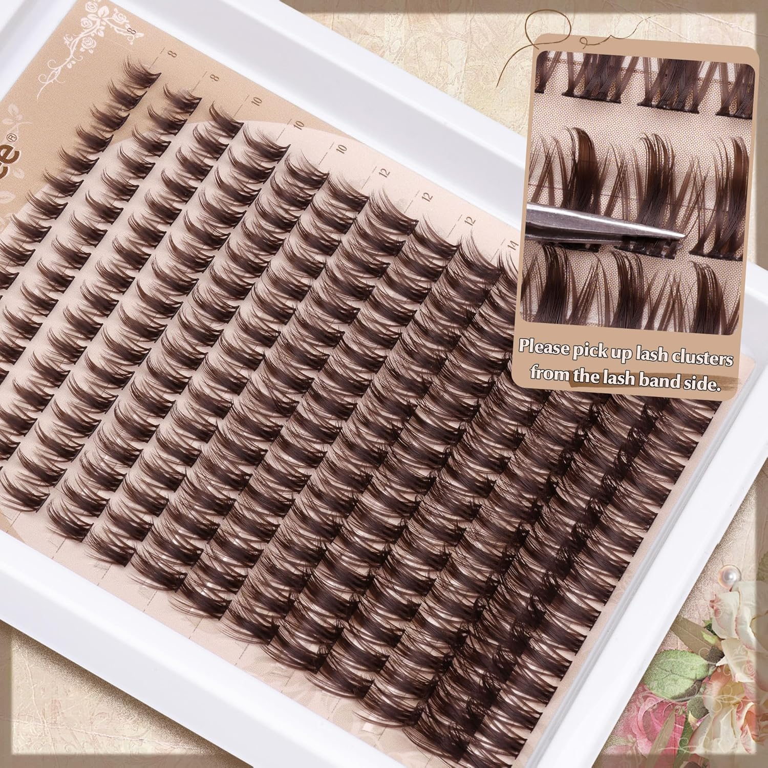 Brown Lash Clusters Wispy Eyelash Clusters Spiky Cluster Lashes Anime Individual Lash Extensions Manga Lashes Clusters 8-16MM Dark Brown Cluster Eyelash Extensions by Mavphnee image number 3