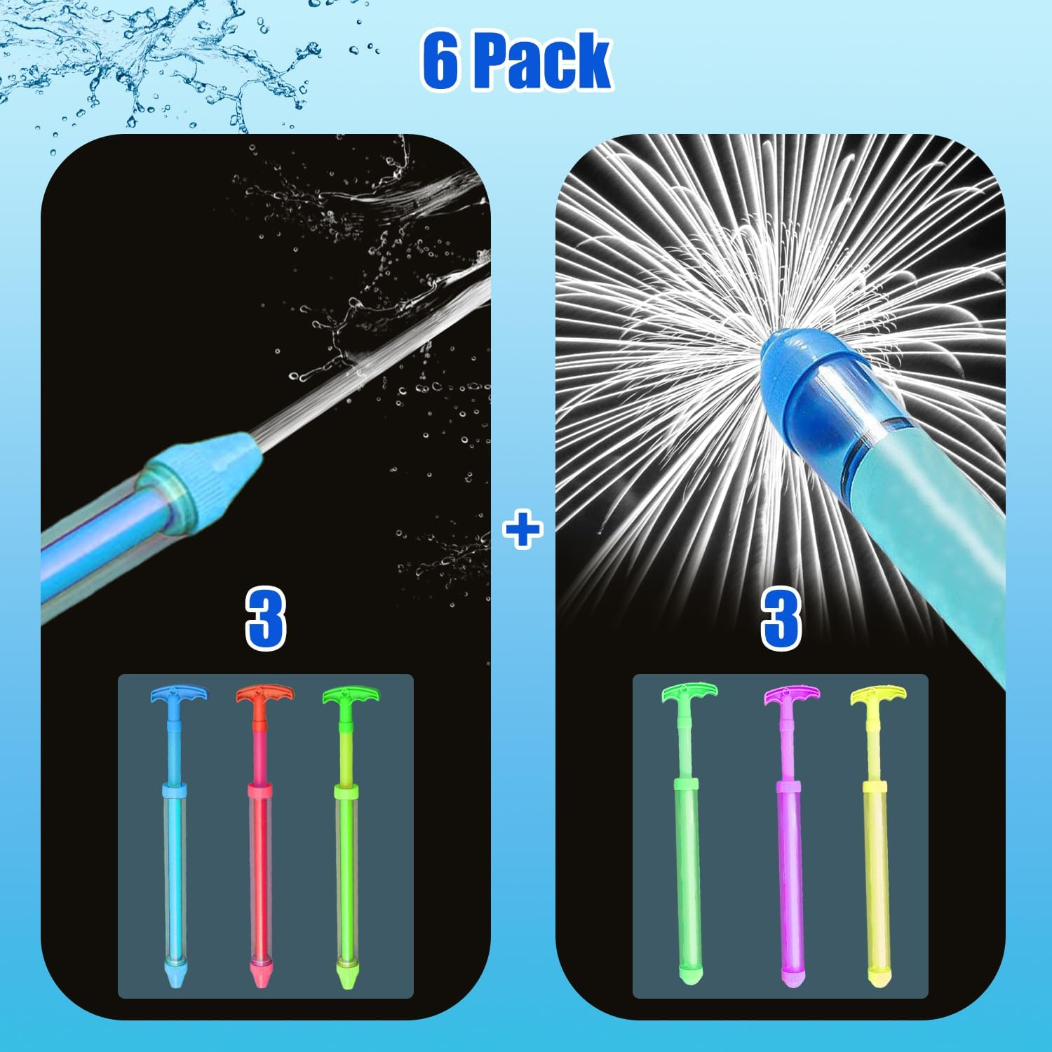 6 Pack (3 Pcs Firework Water Guns+3 Straight) Squirt Guns for Kids & Adult,Size 41CM, Water Pistols 35FT Long Range, Super Soaker Water Blaster, Water Toys for Swimming Garden Pool Beach Outdoor Play image number 1