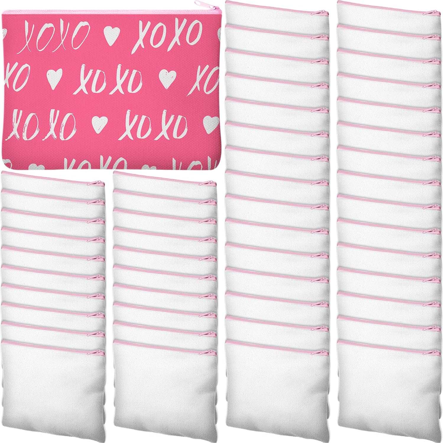 Frienda 50 Pcs Sublimation Blank Canvas Makeup Bags Bulk DIY Heat Transfer Canvas Pen Case Pencil Cosmetic Makeup Bags Clear Sublimation Blank Pouch with Zipper (3 Sizes,White)